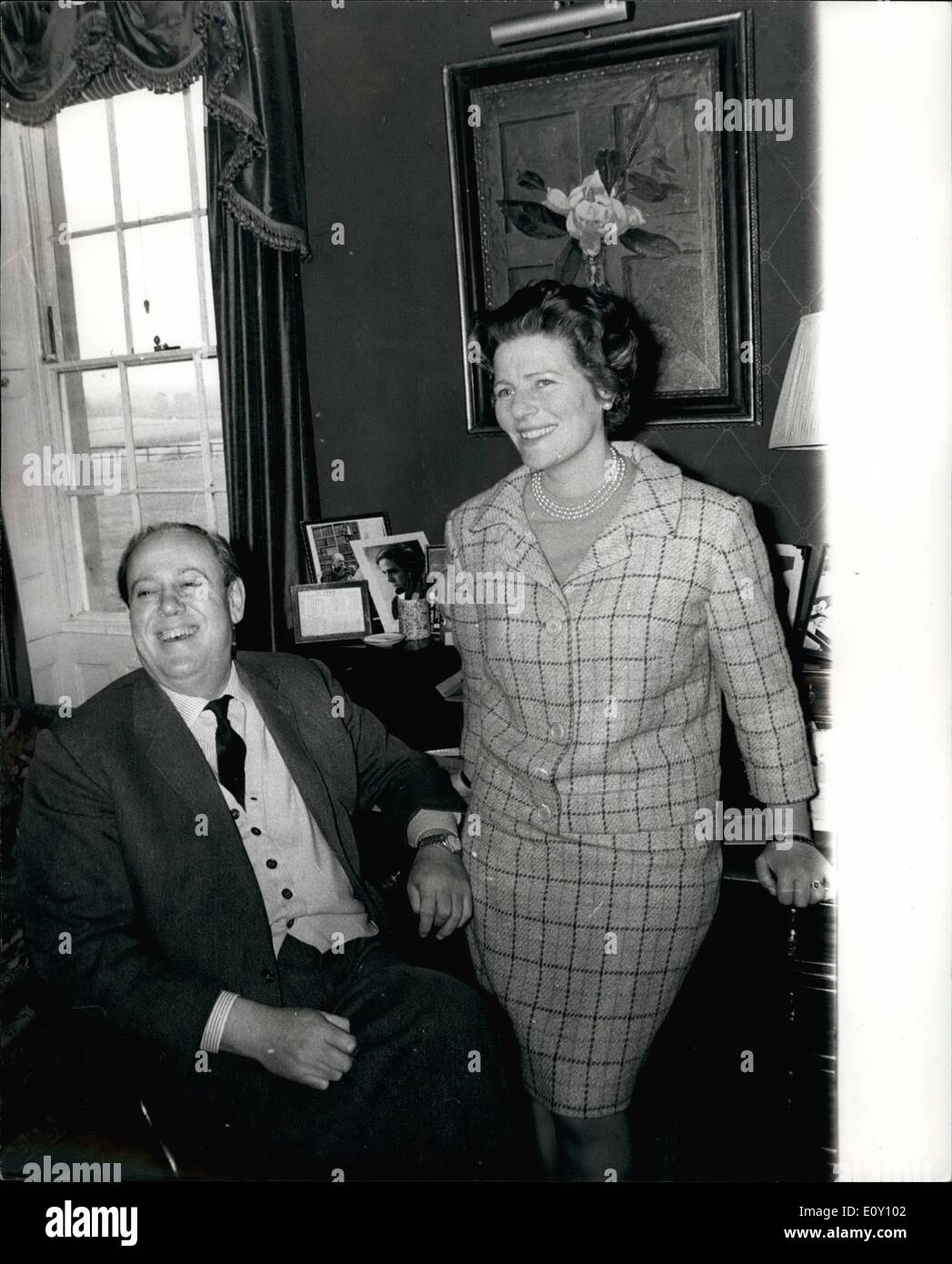 Mar. 03, 1968 - ''AT HOME'' WITH MR. CHRISTOPHER SOAMES BRITAIN'S NEXT AMBASSADOR TO PARIS. MR. CHRISTOPHER SOAMES, 47, a former Conservative Minister of Agriculture, and the son-in-law of Sir Winston Churchill, has been appointed the next British Ambassador to Paris. Today he was photographed at his country home, HAMSELL MANOR, near Tunbridge Wells. Mr. SOAMES is a strong Advocate of Britain joining the Common Market. PHOTO SHOWS MR. CHRISTOPHER SOAMES seen with his wife MARY, daughter of the late Sir Winston Churchill, in the study at their country home today Stock Photo