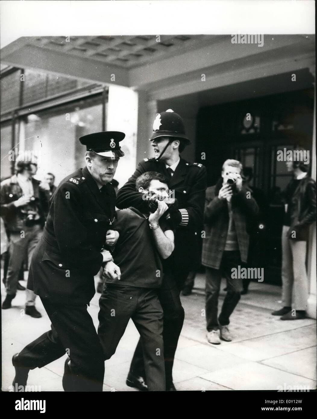 May 05, 1968 - Police Clashe with London marchers: Police fought running battles with young rioters when a protest march to the Stock Photo