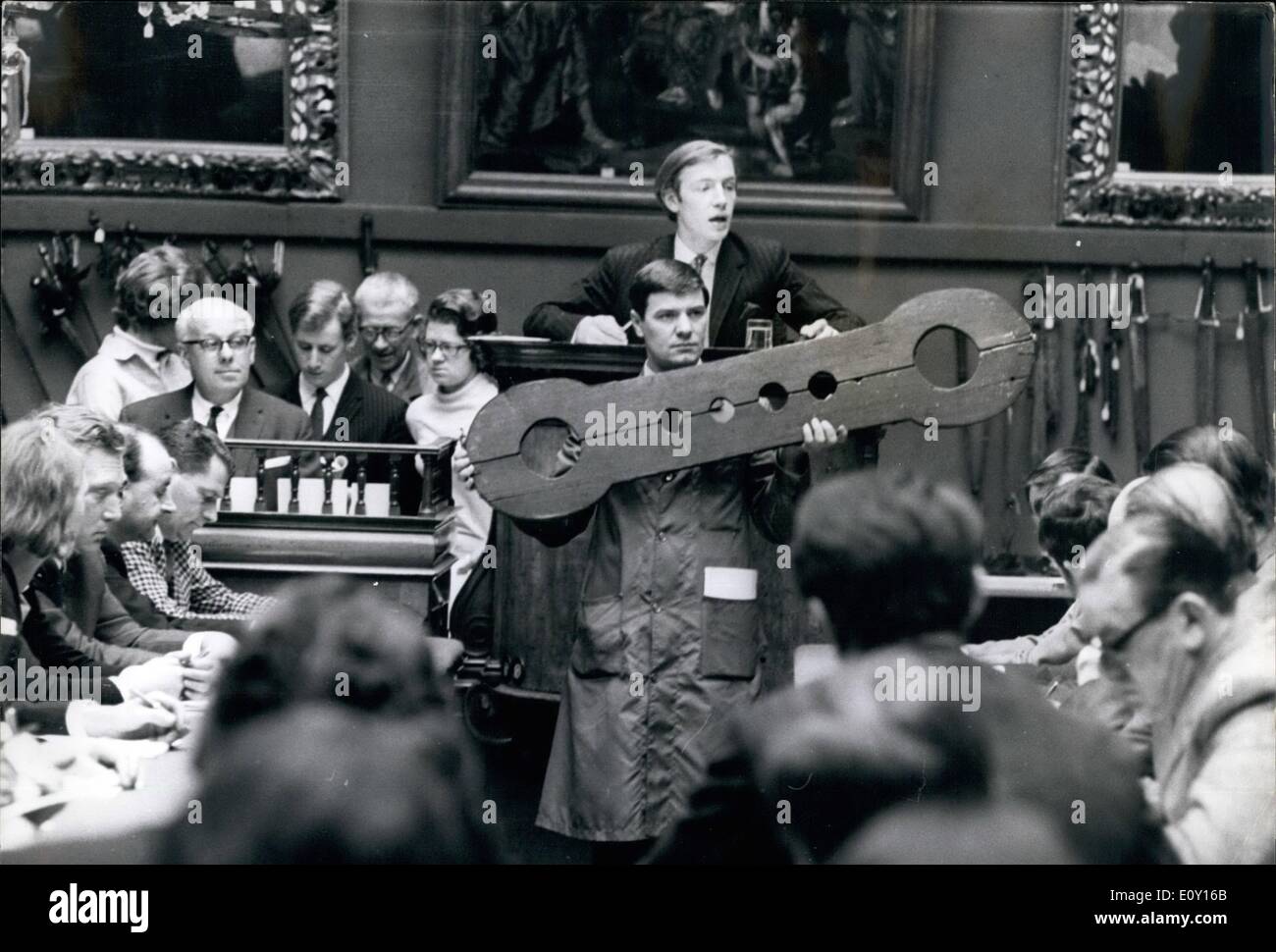 Mar. 03, 1968 - Sale of Torture Instruments at Sotheby's. A collection of Torture Instruments, formerly in the Royal Castle, Nuremburg, were up for sale today at Sotheby's. Keystone Photo Shows: Stocks being auctioned during today's sale of torture instruments at Sotheby's. Stock Photo