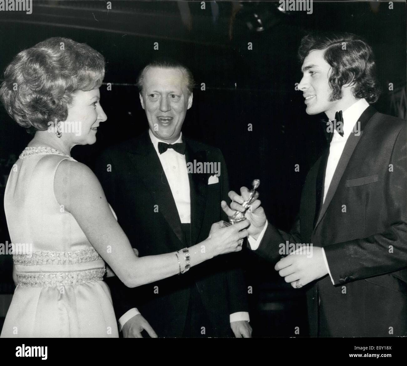 Mar. 03, 1968 - Prince George And Princess Anne Of Denmark Present The Carl Alan Awards: Prince Georg and Princess anne of Denmark tonight presented the annual Carl Alan awards for outstanding achievements in dancing and music at the Empire Ballroom, Leicester Square. Photo shows Singer Engelbert Humperdinck receives the Carl-Alan award from Princess Anne watched by her husband Prince Georg. Stock Photo