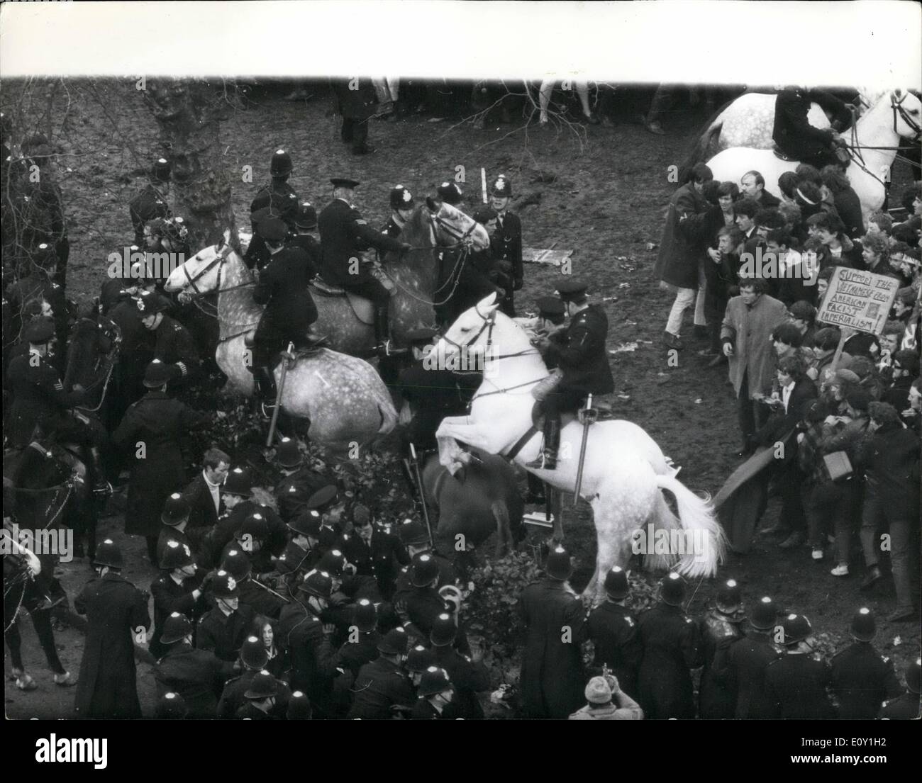 Mar. 03, 1968 - Anit-Vietnam war demonstration in Greensboro squared. photo shows A police horse rearing up after being hit by stones thrown by anti -Vietnam war demonstrators in Grosenor square, London. last night. Stock Photo
