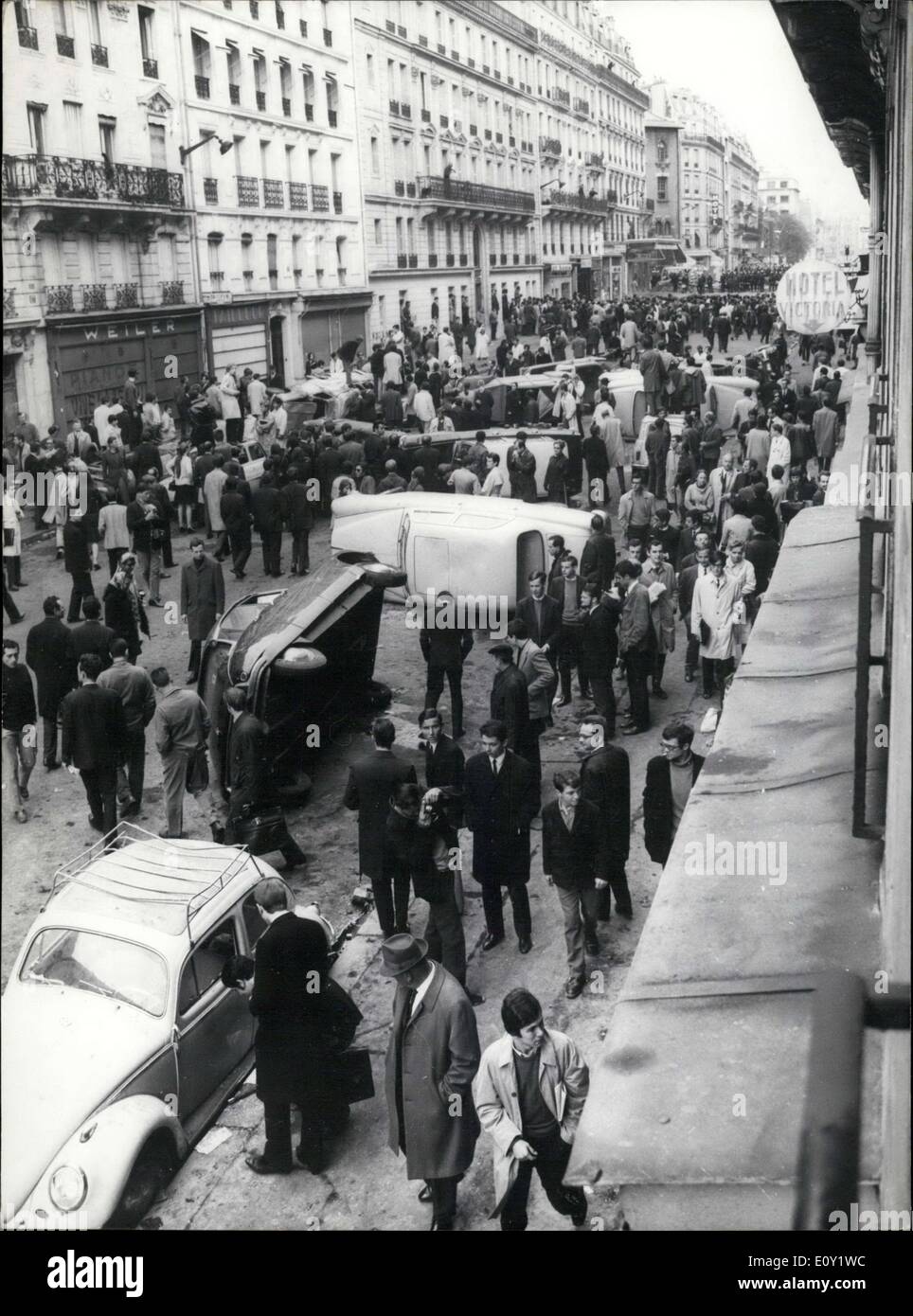 May 11, 1968 - Student Riot in Paris's Latin Quarter Leads to Overturned Cars Stock Photo