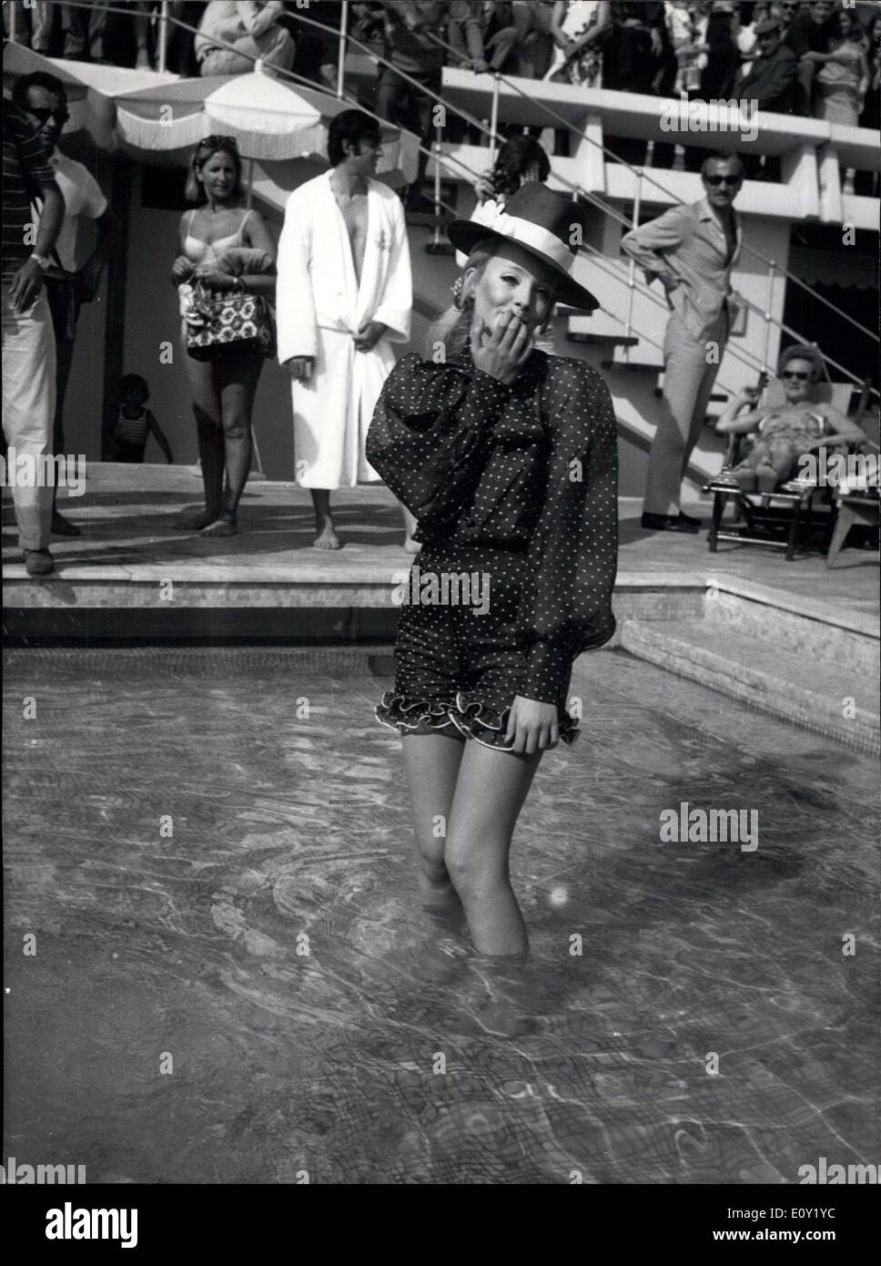 May 16, 1968 - Cannes Film Festival : Photo shows Genevieve Waite who stars in Joanna, A film shown at the film festival now being held at Cannes pictured in the fashionable coisette swimming pool. Stock Photo