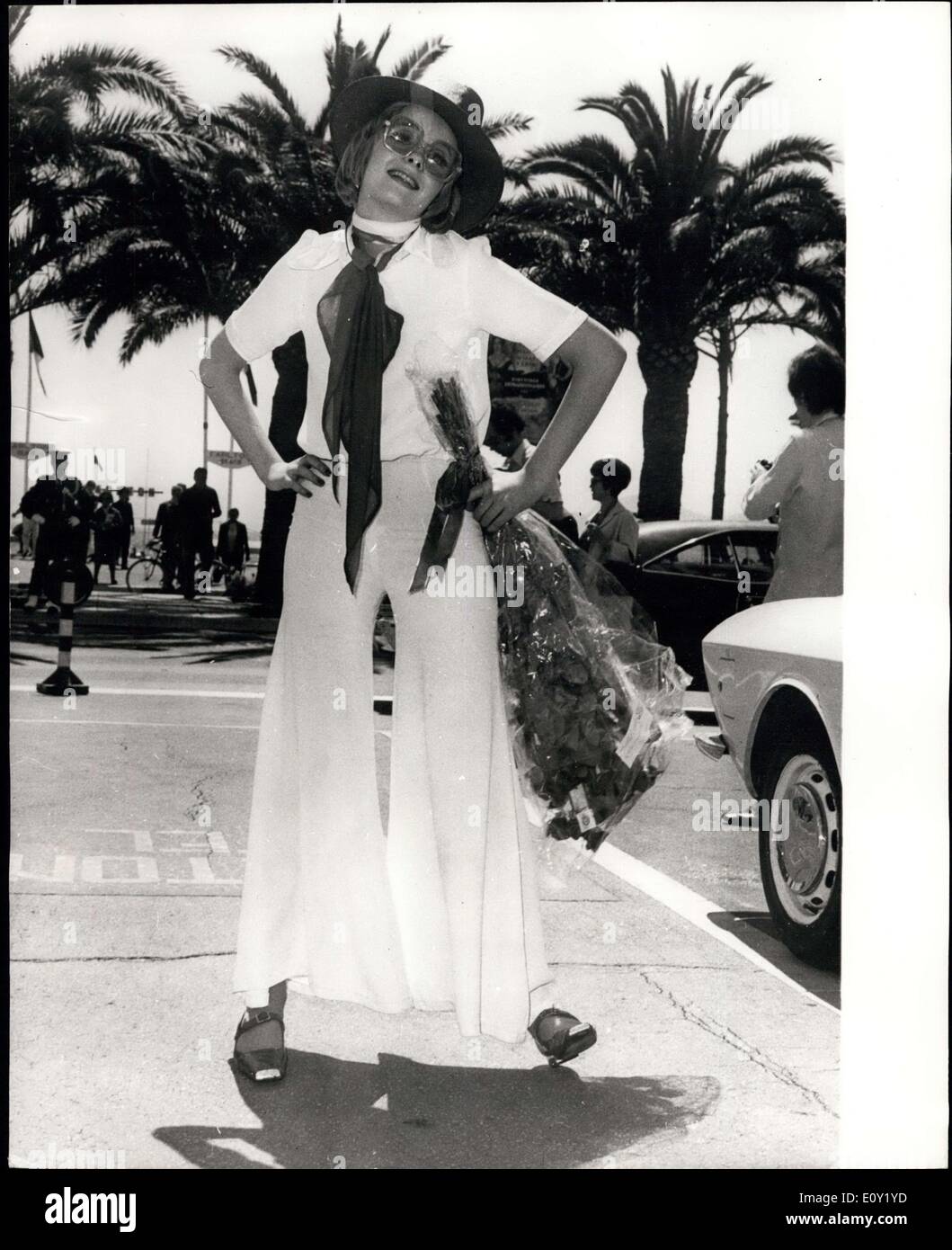May 16, 1968 - Star of 'Joanna' At Cannes: Arriving at Cannes, Genevieve Waite, star of 'Joanna'. the British entry to the Festival. She looked most attractive in White trouser suit, a straw hat and square glasses. Stock Photo