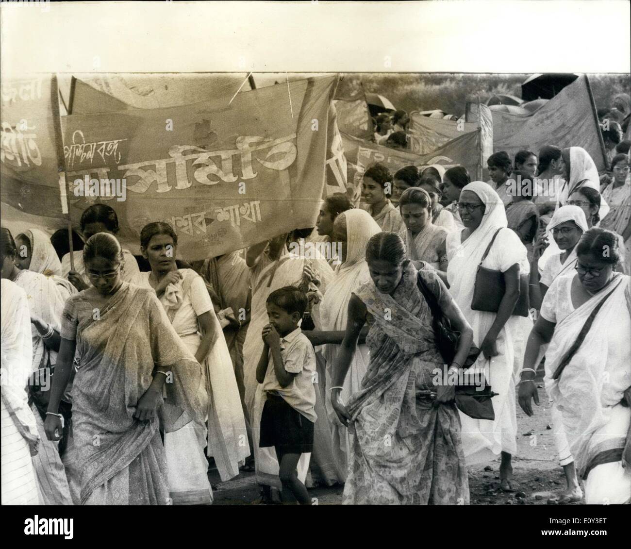 Jul. 07, 1968 - Women Demand Release of Husbands. Wives of political detainees in Calcutta, supported by several women's organisations in the city, demonstrated last week demanding immediate release of their husbands from jail. They said detention of people in jail without letting them face trial was violation of democratic principles. In many families the only earning member has been detained as a political prisoner. As a result many wives and their children have reached semi-starvation stage Stock Photo