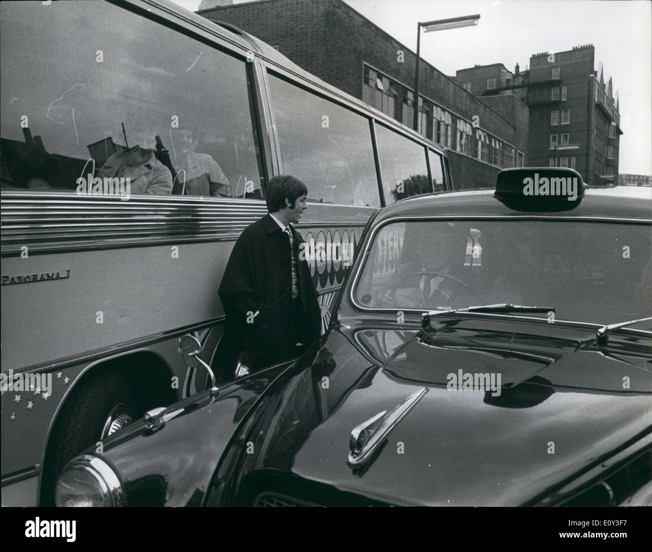 Jul. 07, 1968 - The Beatles are off on a ''Magical Mystery Tour'': The four most famous pop stars in the world are off on a three weeks tour of England in a motor coach., With them goes a film unit and their own staff. the Beatles are filming a short epic of their own creation which will be seen in the Winter months. Great secrecy surrounded the departure from London. Only one of the Beatles turned up. The other three met the motor coach some way out of London. Paul McCartney, however, the good boy, arrived only to find that the coach was an hour late Stock Photo