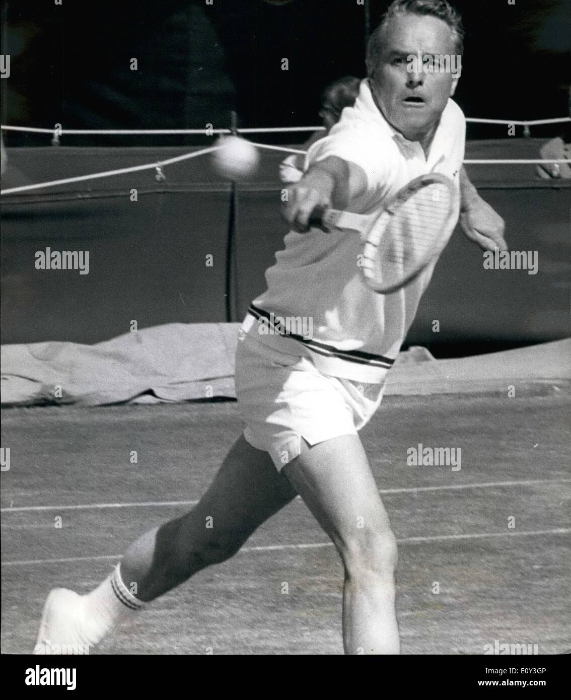 Czech-born Egyptian tennis player Jaroslav Drobny in action