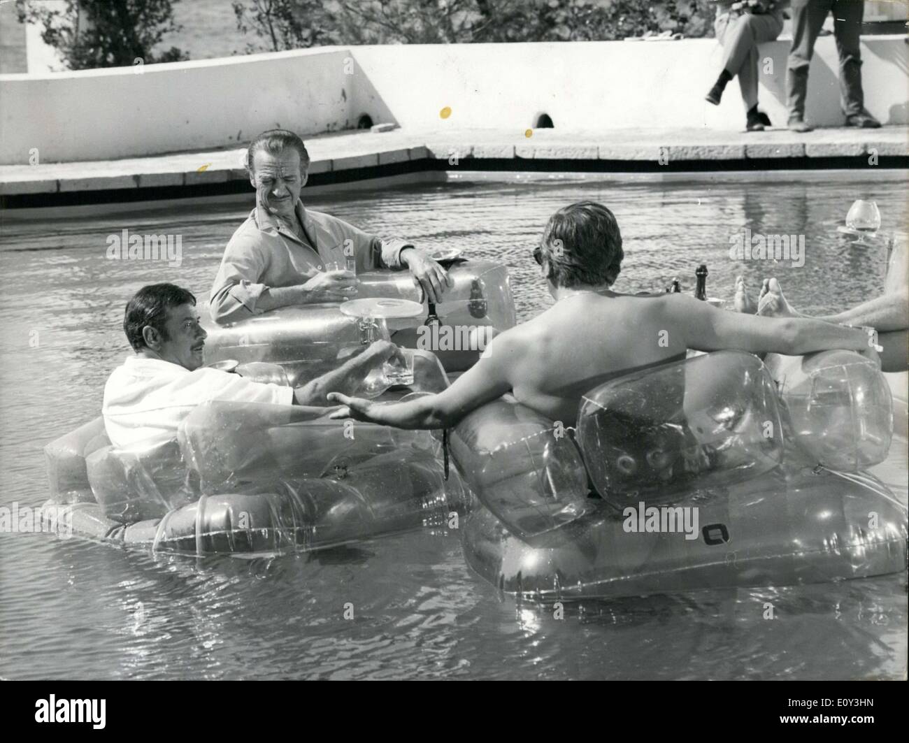 Sep. 20, 1968 - David Niven & Eli Wallach Film ''The Brain'' Scene, Antibes Pool ES Stock Photo