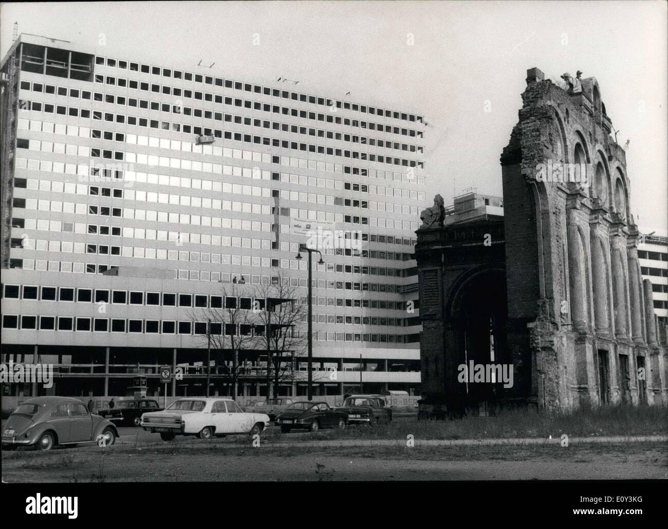 Sep. 30, 1968 - Pictured here is an interesting mix of old and new. Immediately next to the bombed ruins of the Berlin Anhalterbahnhof is a modern, gigantic housing complex. The contrast between old and new is quite striking. Stock Photo