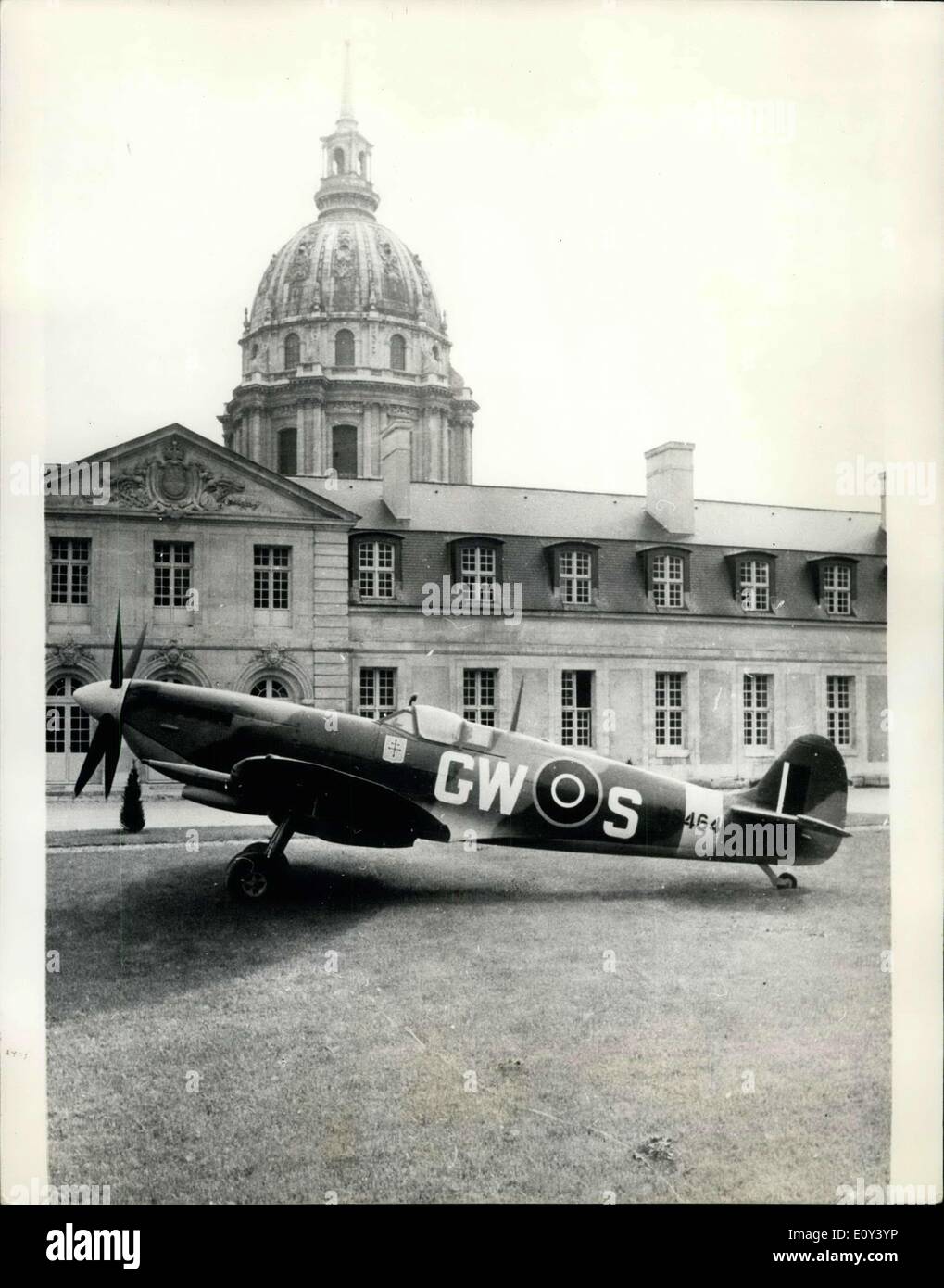 Oct. 10, 1968 - A Spitfire at the Invalides in Paris.: The Hotel des Invalides in Paris, already has many relics of Free France, and recently they acquired a new souvenir - a Spitfire with the Cross of Lorraine. Photo shows the spitfire bearing the Cross of Lorraine, pictured at the Hotel des Invalides, Paris. Stock Photo