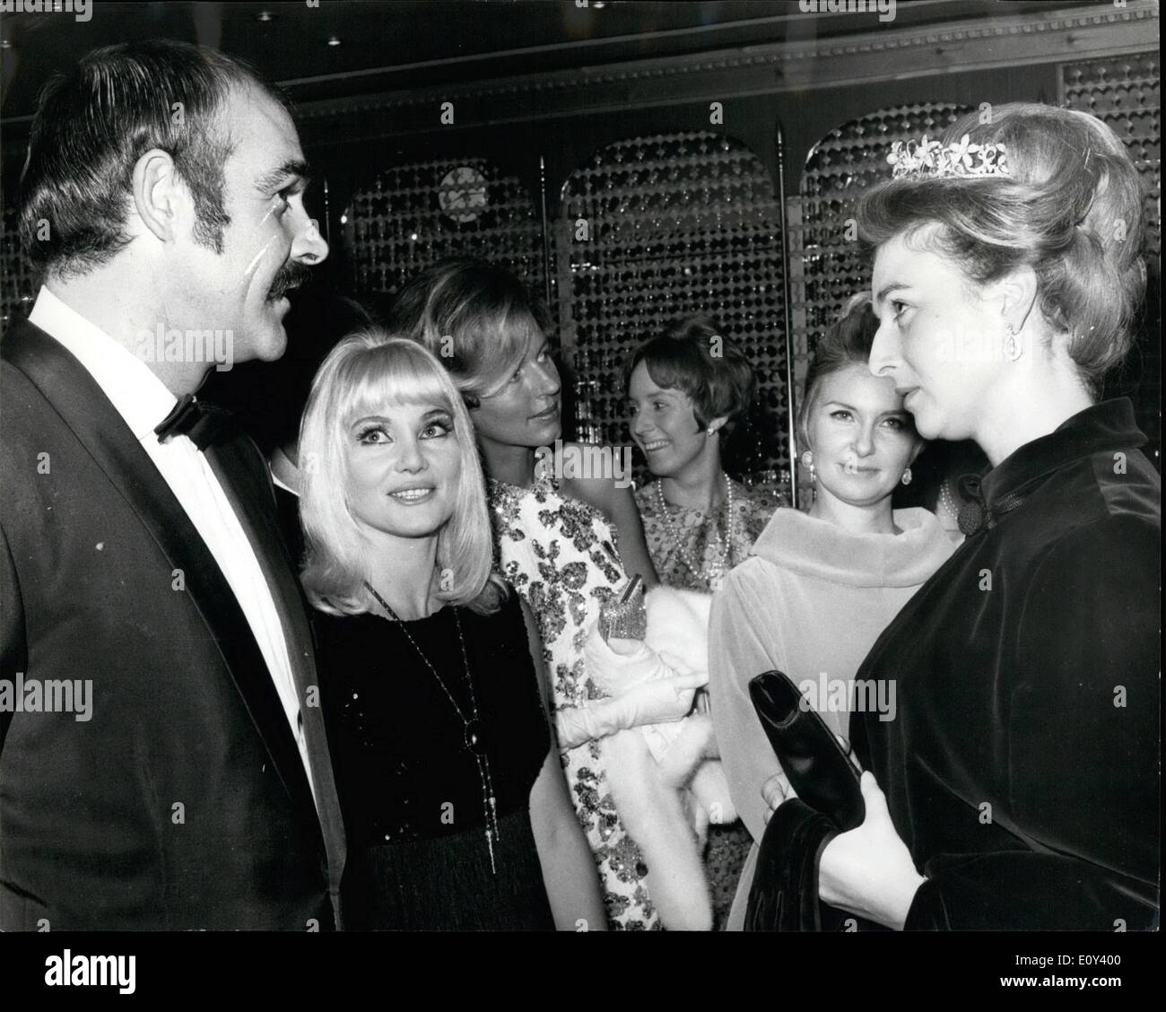 Oct. 10, 1968 - Princess Alexandra meets the ex-James Bond.: princess Alexandra is seen chatting with Sean Connery and his actress wife Diane Cilento at last night's premier of ''Mayerling'' in London. The Princess and her husband Mr Angus Ogivly also met many at the other stars in the film. Sean was the former James Bond. Stock Photo