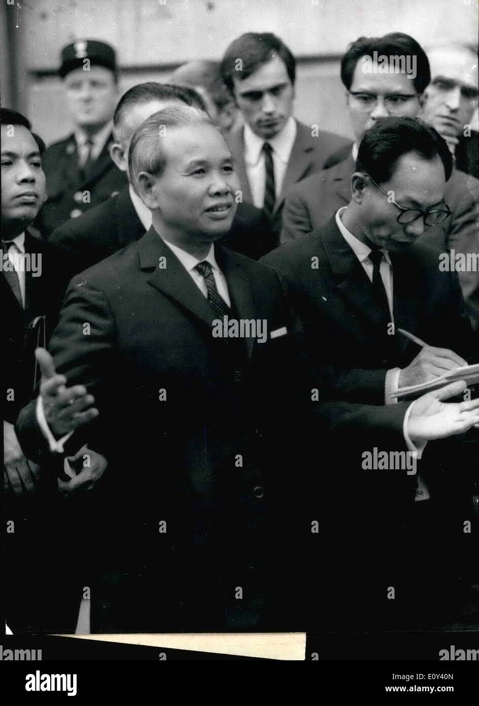 Oct. 10, 1968 - Vietnam War: New Developments in Paris peace talks: Paris Peace talks seem to have reached a point when an important issue may be announced any time. Photo shows Xuan Thuy, Chief of the North Vietnamese Delegation making a statement after the talks this morning. Stock Photo