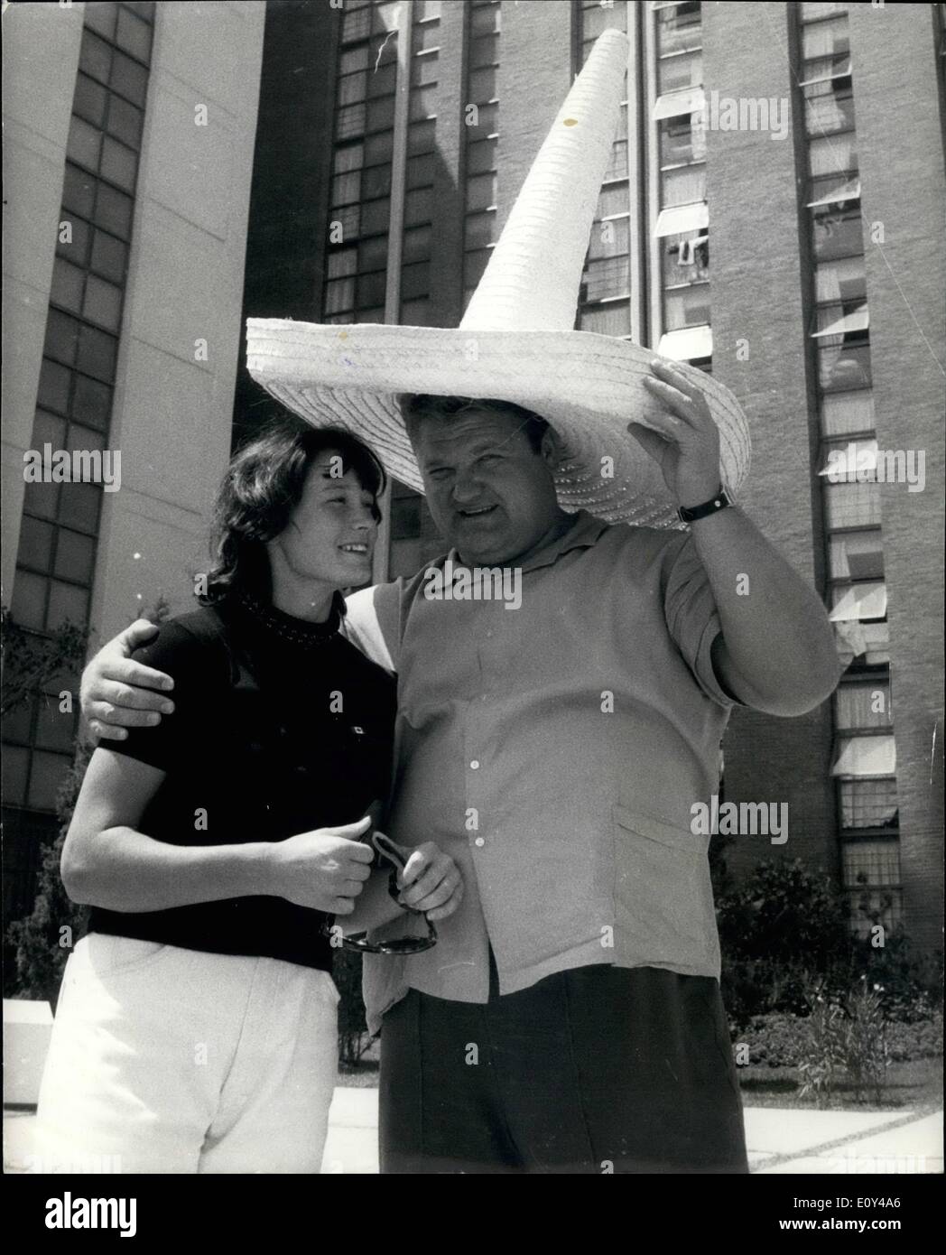Oct. 10, 1968 - Large sombrero for a heavyweight Olympic competitor. Photo Shows: The Russian heavyweight Olympic weightlifter Jabotinsky sported this huge sombrero in the Olympic Village, Mexico. Stock Photo
