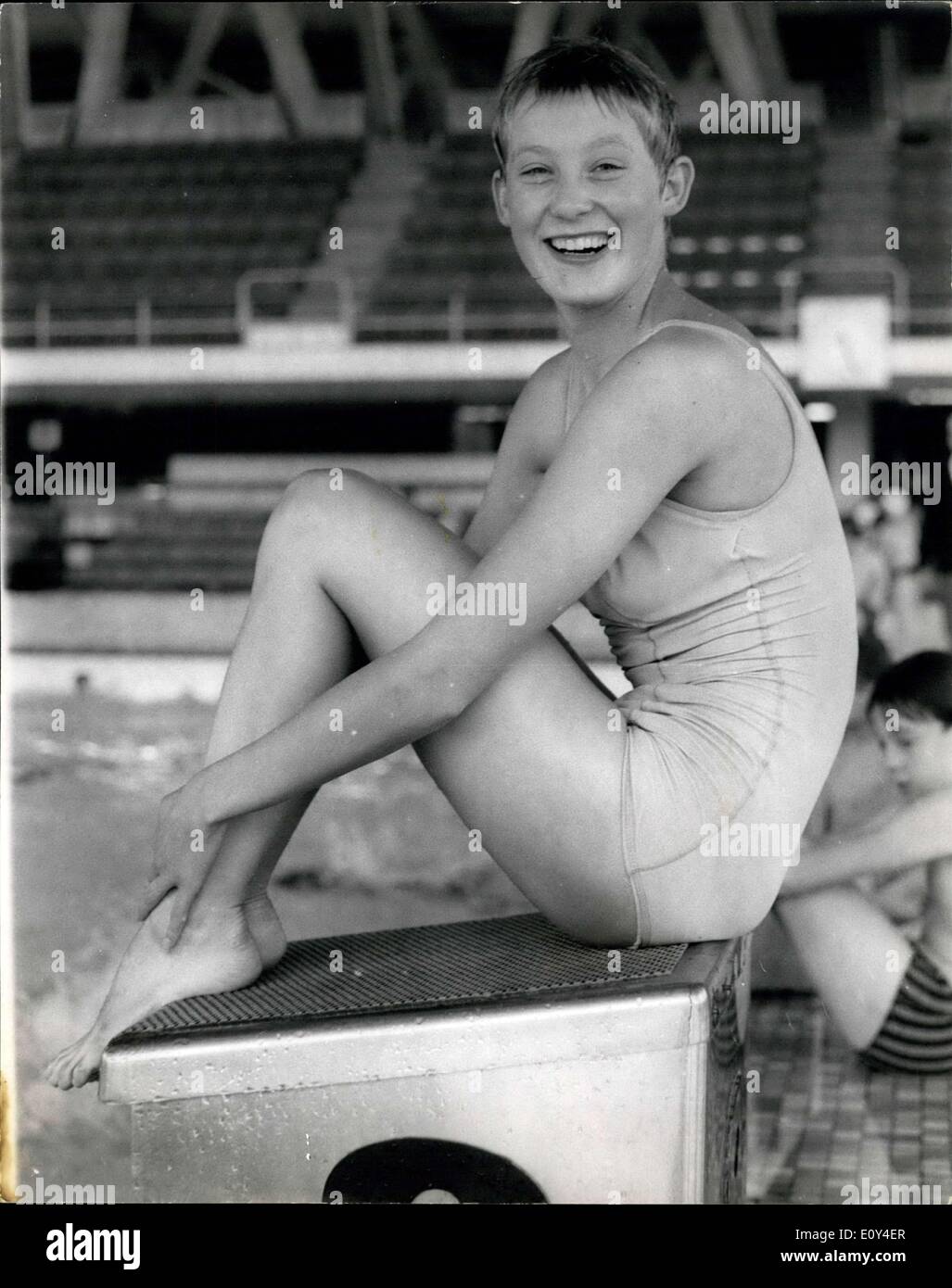 Aug. 02, 1968 - Olympic certainty training.: 17-year old Chelsea girl, Sally Davison, the only British girl to have qualified for three Mexico City events, and an Olympic certainty - seen in between training, at the Crystal palace pool, Stock Photo