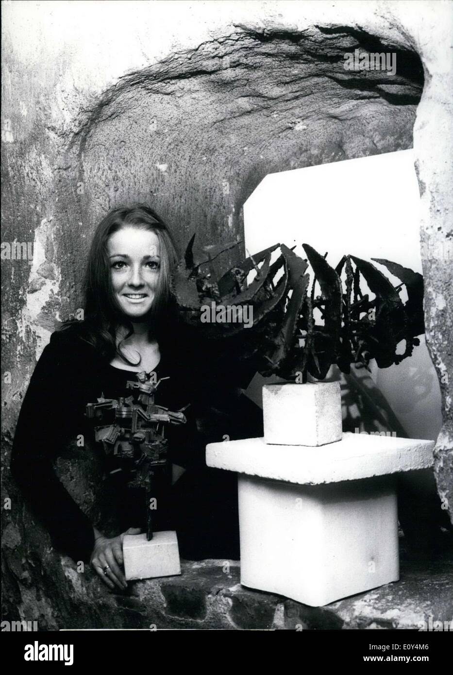 Oct. 21, 1968 - ''All for the art...'' is the motto of the well-known choreographer R. Kaluza, most of whose life is indeed dance, but she also is very interested in painting and sculpture. In the solemn walls of an old tower in Homburg castle she arranged a display of a mini-gallery of both known and still unknown artists. Here we see the work of G?nther Berger, titled ''Plastiken aus Schrott. Stock Photo