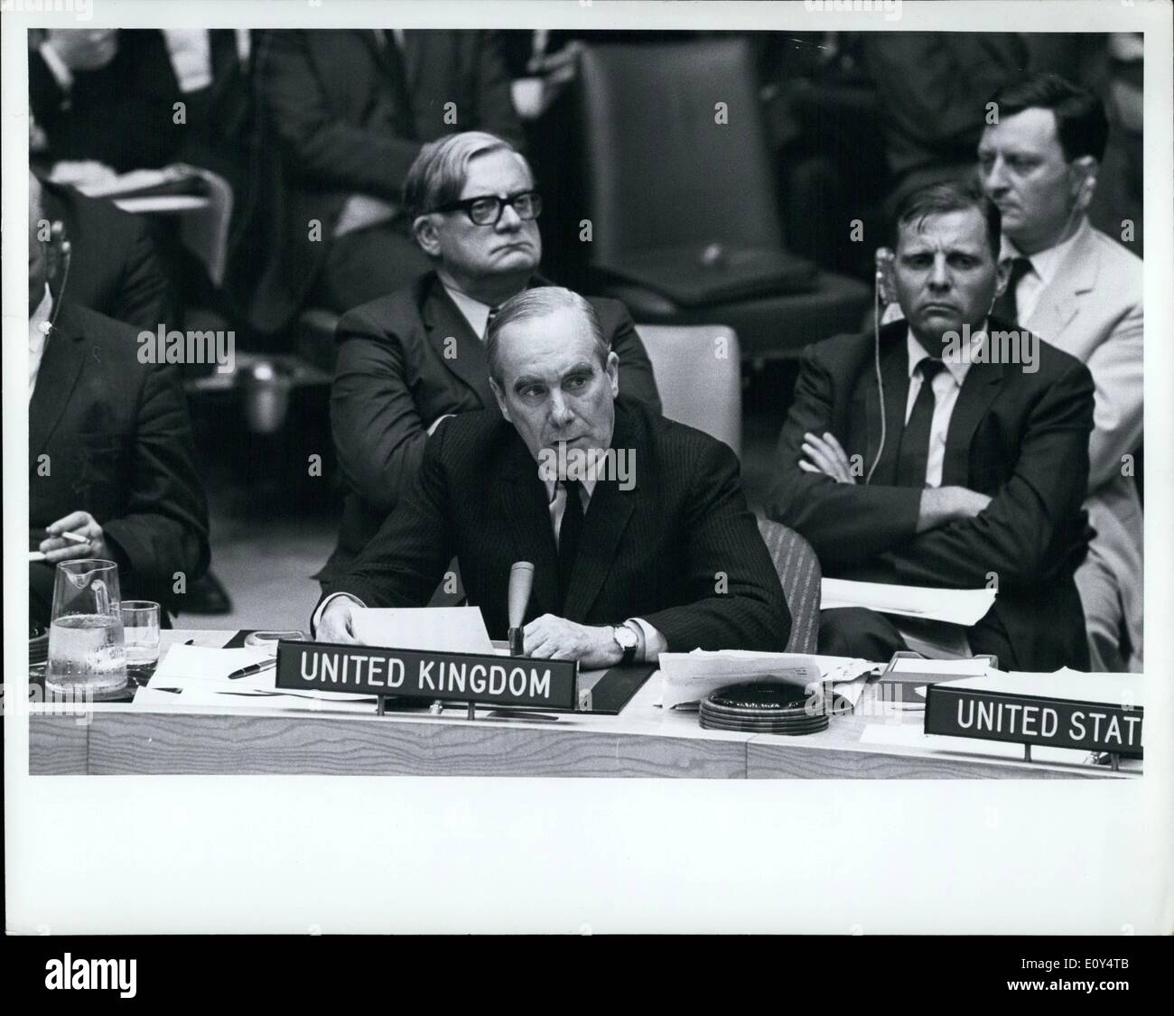 Aug. 08, 1968 - Security Council Begins Debate On Situation In Czechoslovakia: The Security Council tonight began debate, at the request of six Council members, concerning ''the present serious situation in th Czechoslovakia Socialist Republic''. The decision to take up this item - as requested today by Canada, Denmark, France, Paraguay, the United Kingdom and the United States - was taken by a vote of 13 in favour to 2 against (Hungary, Soviet Union) Stock Photo