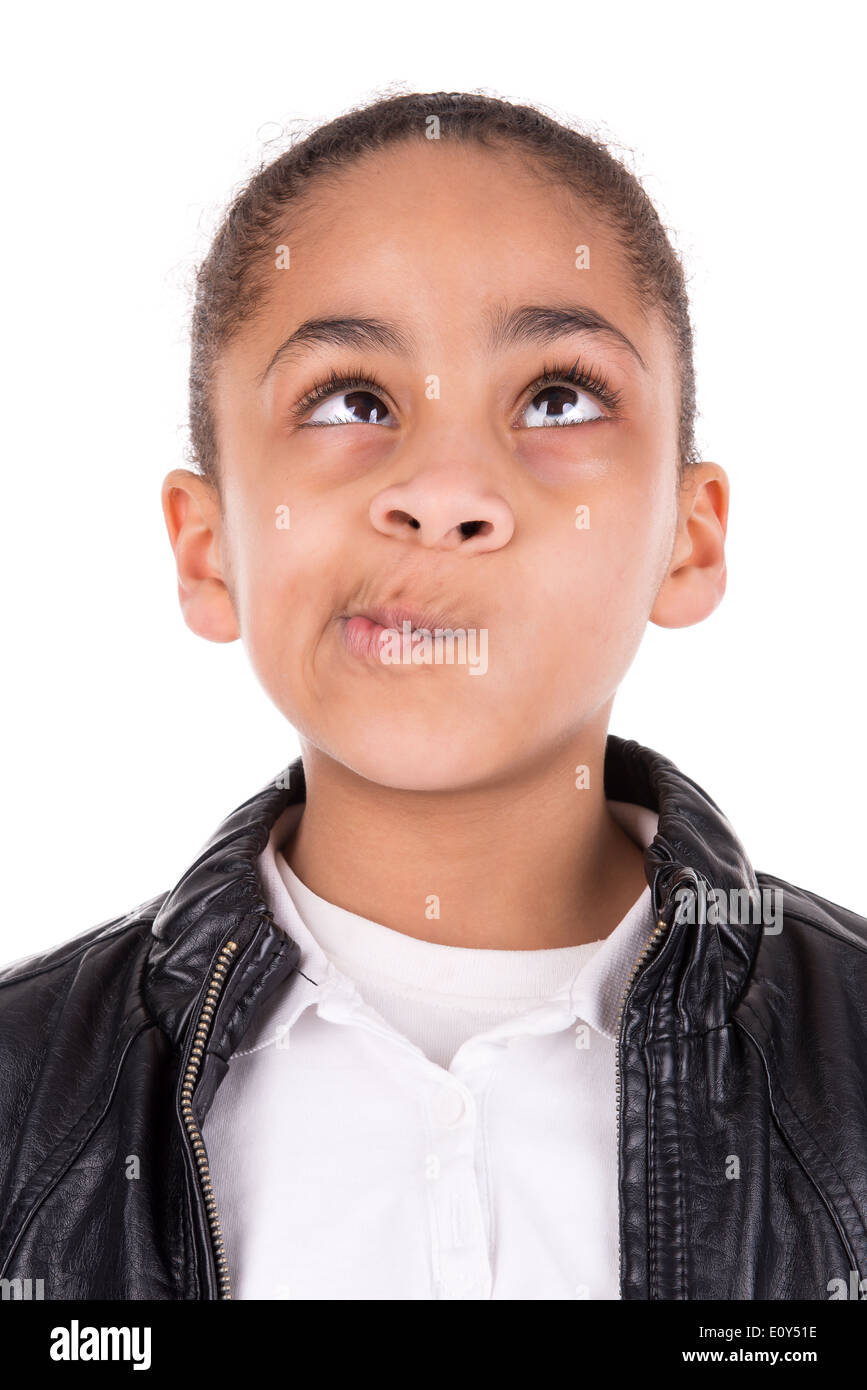 Funny young girl making faces isolated in white Stock Photo Alamy