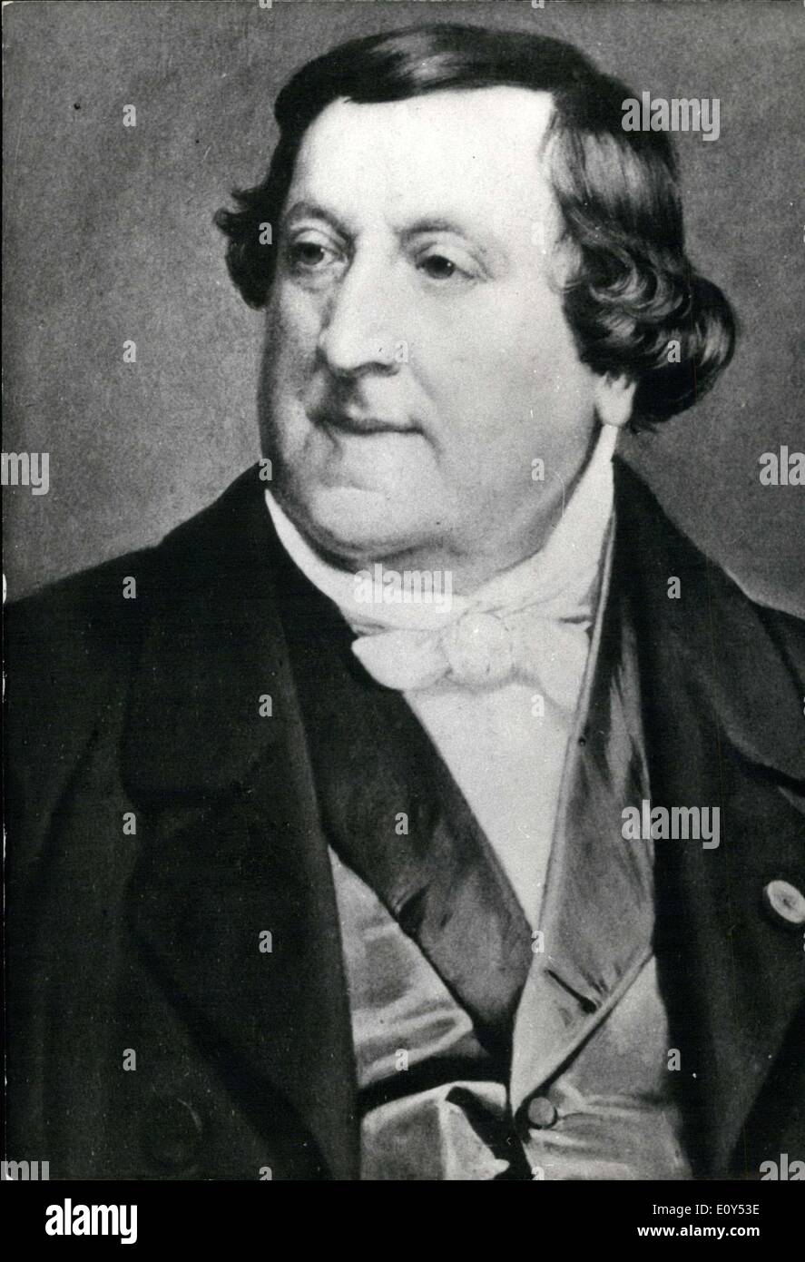 Nov. 08, 1968 - Pictured is a portrait of Italian composer Gioacchino Rossini. It was printed in memorial on the 100th anniversary of his death. Stock Photo