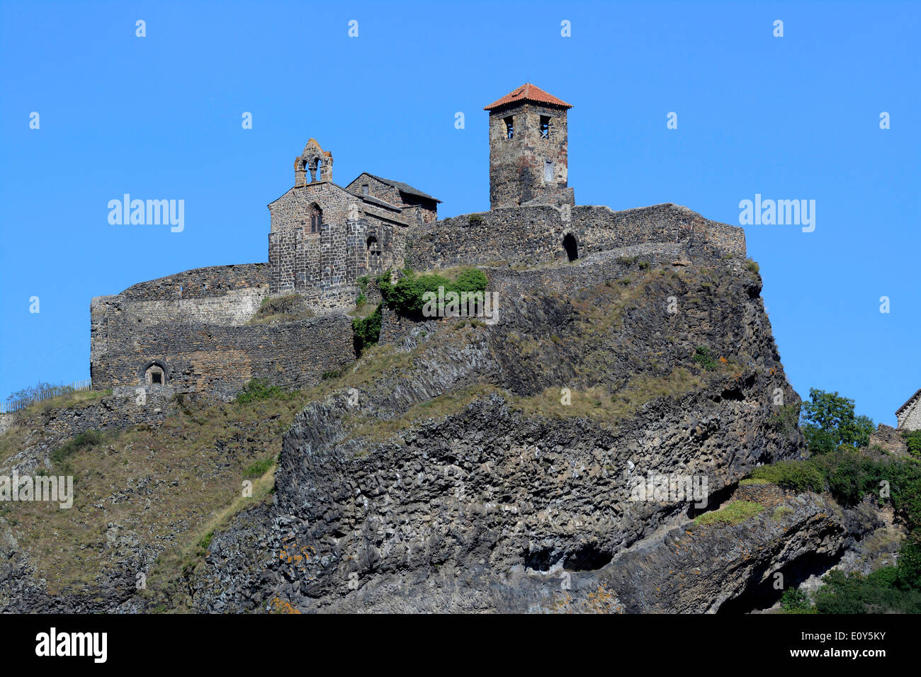 Chateau de Saint-Ilpize castle and the chapel, Saint Ilpize, Haute-Loire, Auvergne, France, Europe Stock Photo