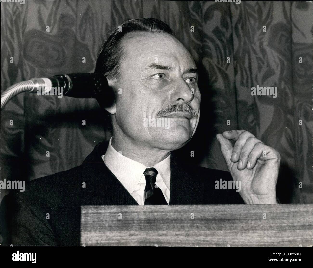 Nov. 28, 1968 - November 28th, 1968 Enoch Powell speaks at House-Builders Conference. Keystone Photo Shows: Mr. Enoch Powell, MP, seen speaking at today's Federation of Registered House-Builders Conference, at the Royal Garden Hotel, Kensington. Stock Photo