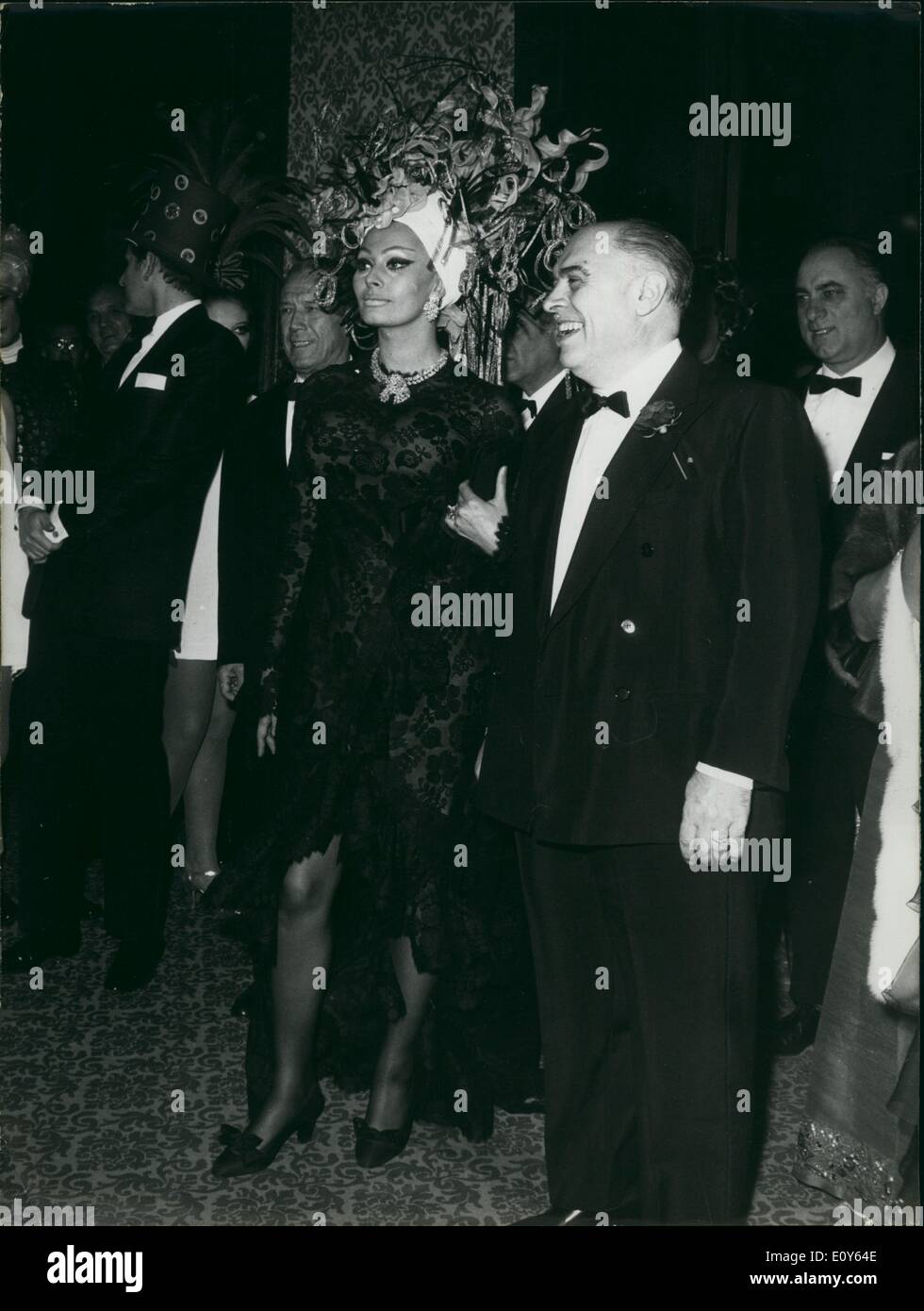 Mar. 03, 1969 - Grand Ball of Fancy Bead styles in Monte Carlo : Prince Rainer & Princess Grace attended the charity ball, which also was the first re-appearance in public of Sophia Loren after the birth of her baby. Stock Photo