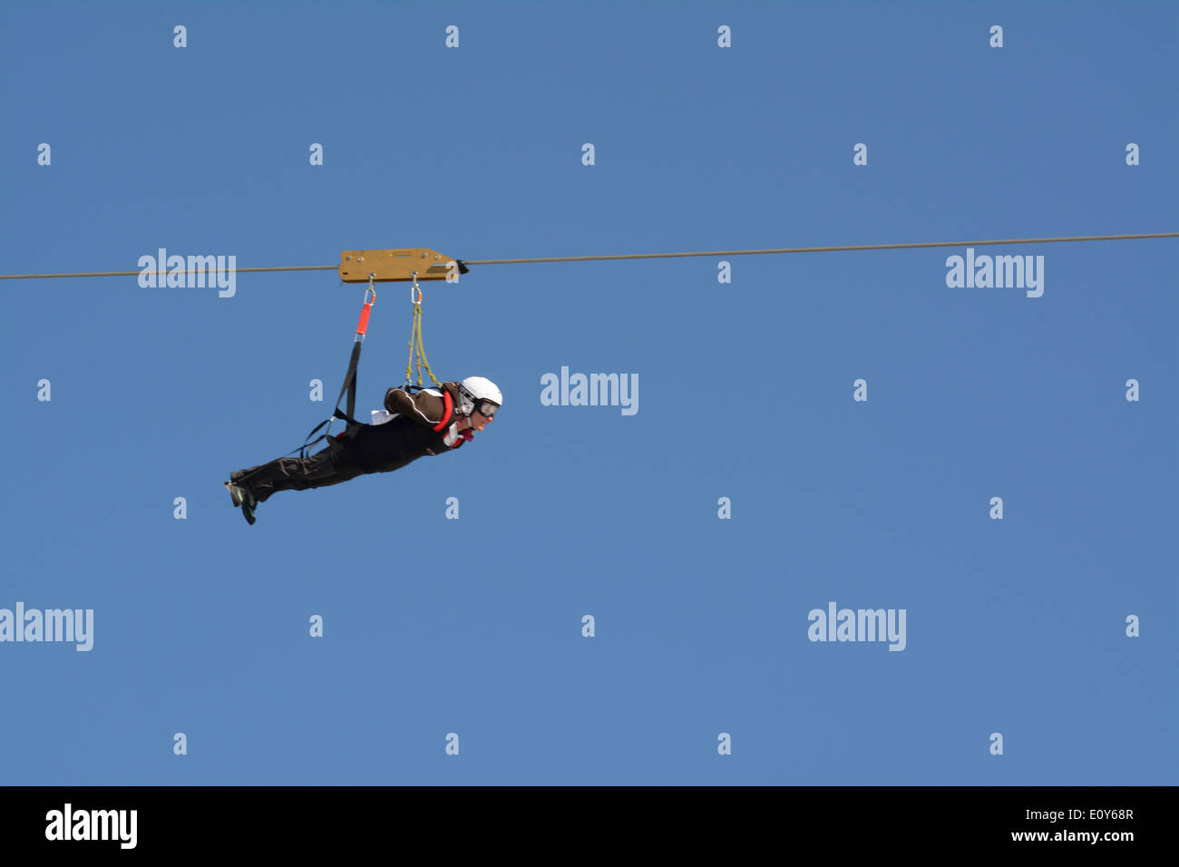 Person on Zip wire line Stock Photo