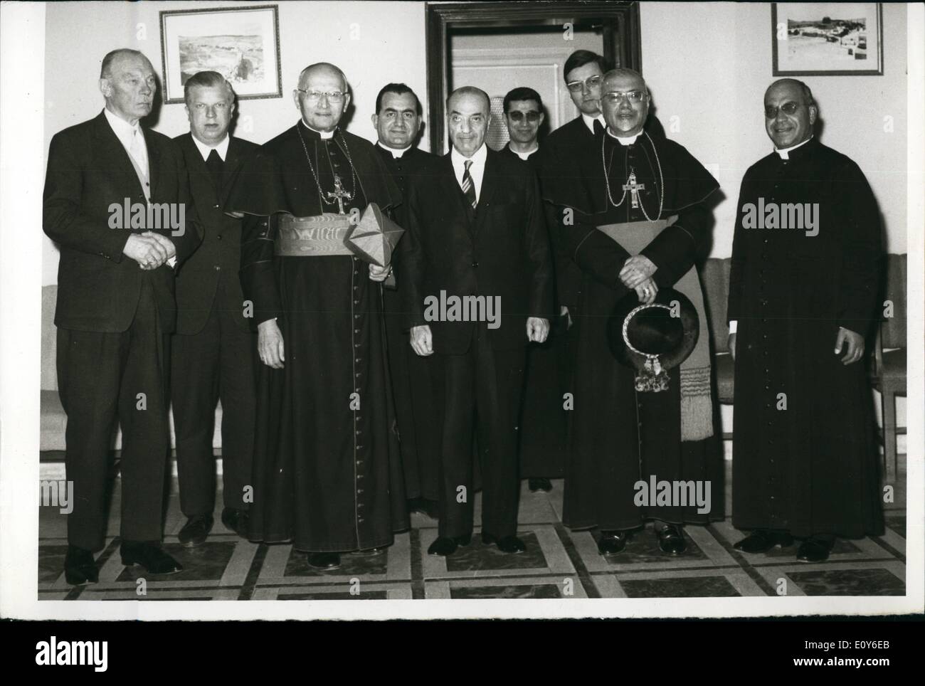 Mar. 03, 1969 - Jordanian Premier Bahjat Talhouni middle and on his right hand side Cardinal Jaeger of West Germany and on his Stock Photo