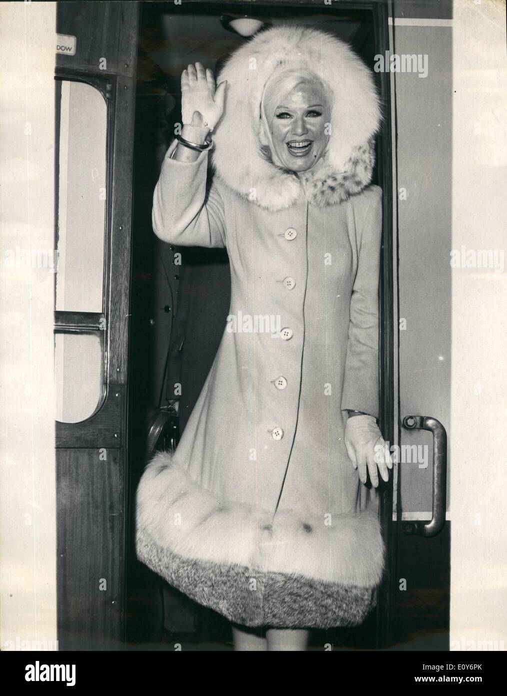 Dec. 12, 1968 - A V.I.P. reception for film star ginger rogers when she arrives in Britain to star In ''Name''. Ginger rogers, the 57- year old film star. was accorded a great reception when she arrived in Britain to make her first over stage appearance in the London production of the musical mame''. which opens at the theater Royal, Drury lane, on Feb. 20th, 1969. She was greeted at Southampton by a military band. Traveled down to Waterloo on a special train, named the Ginger Rogers ''Mame Express'' and was driven from the station to the Savoy hotel in a horse drawn open carriage Stock Photo