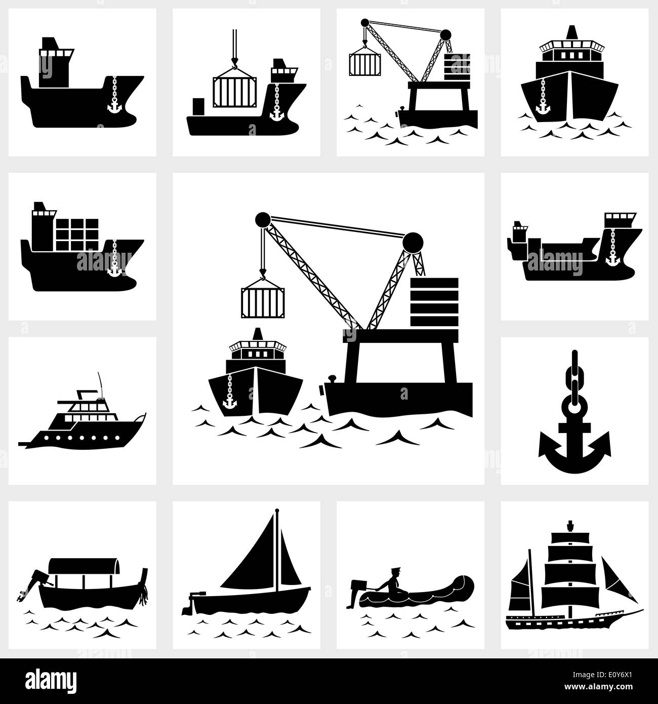 Vector icon set ship and boat Stock Photo - Alamy