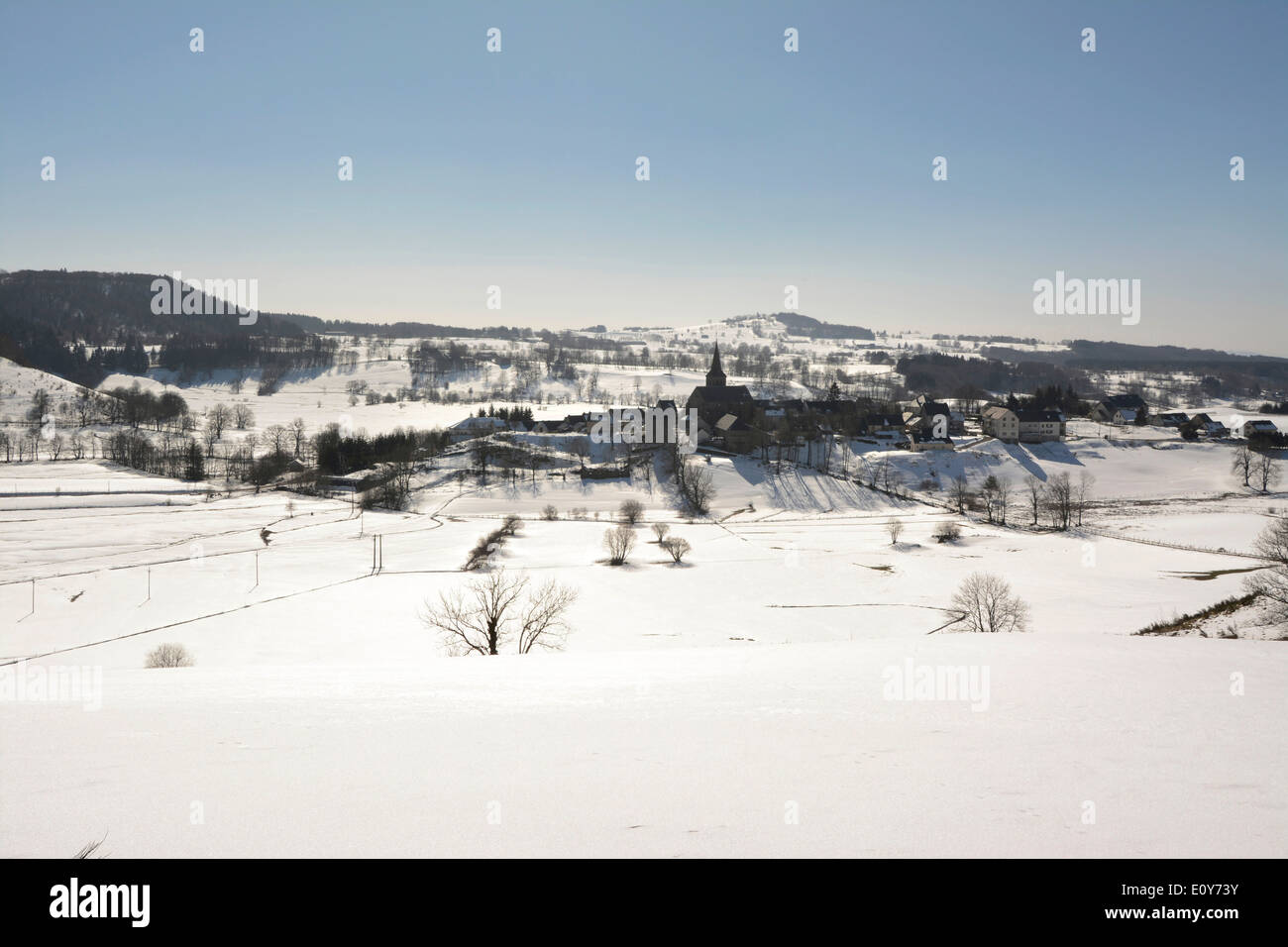 Chastreix village in winter, Puy de Dome, Auvergne, France Stock Photo