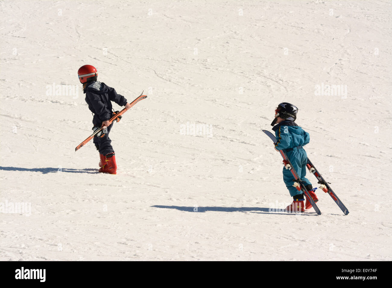 Young skiers at a ski resort Stock Photo