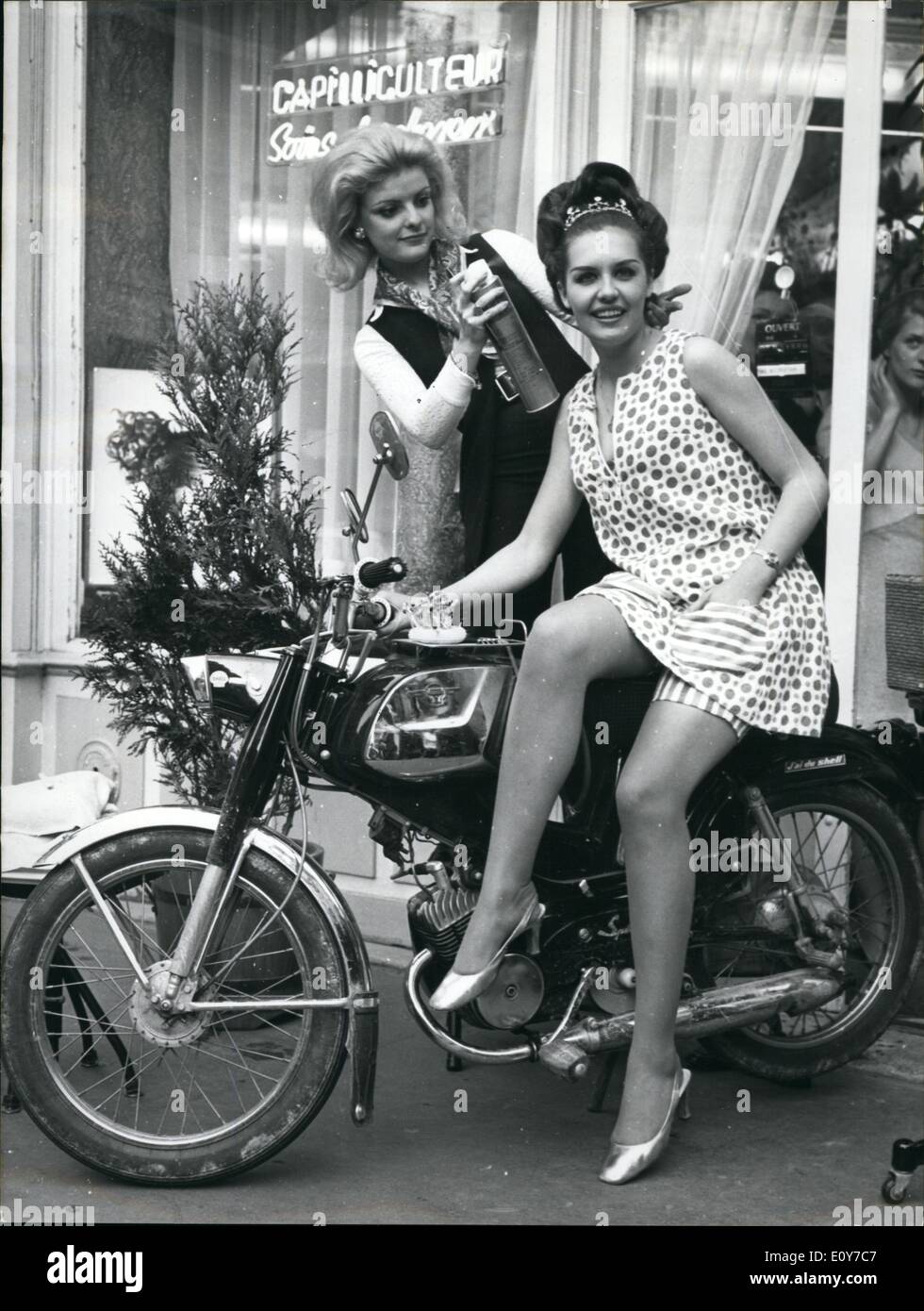 Apr. 04, 1969 - Miss France Prefers Motor Bike Eighteen year old : Suzanne Angly from Mulhouse who was elected Miss France 1961 Stock Photo