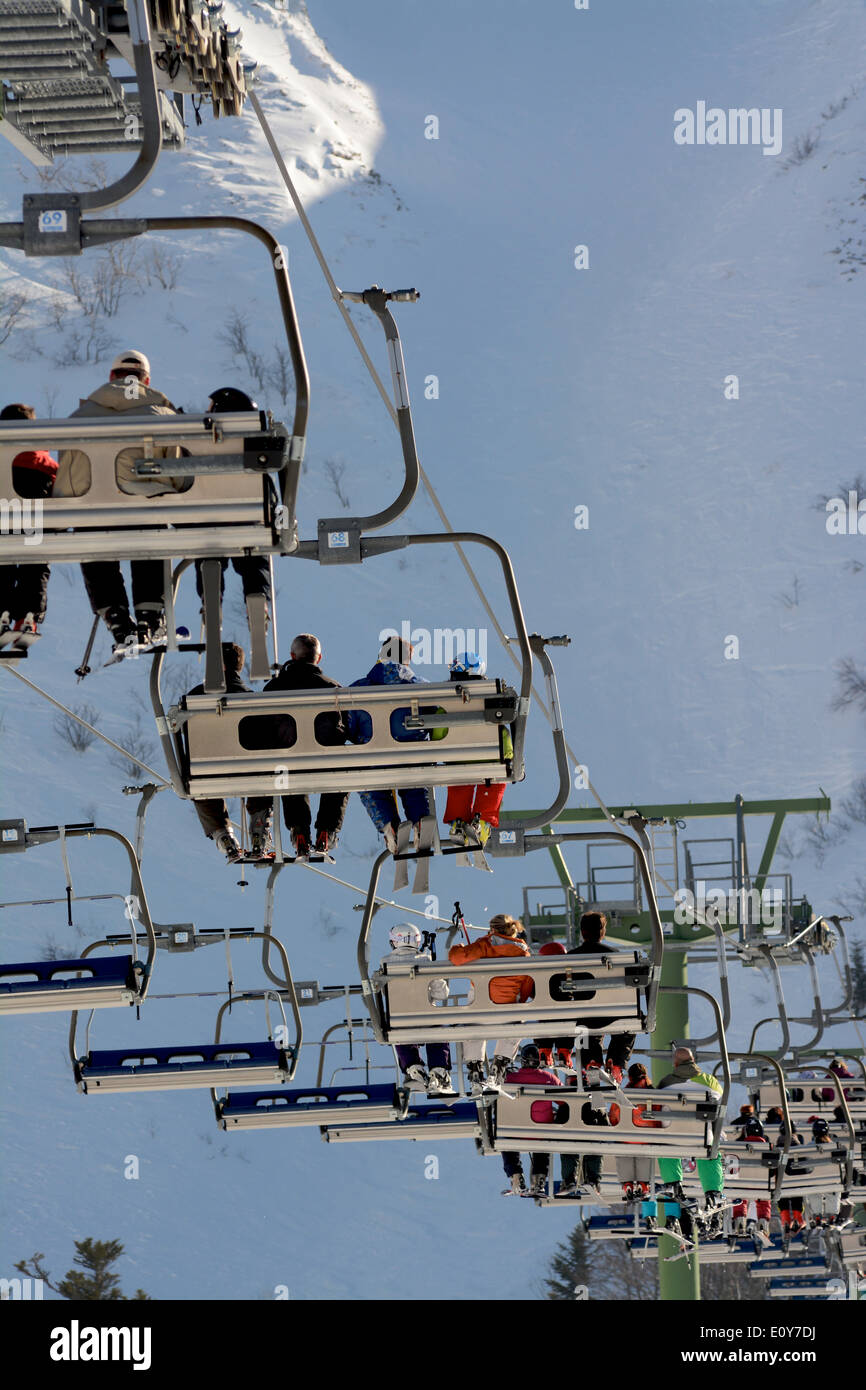 Row of chairlifts. Le Mont Dore ski resort. Auvergne. France Stock