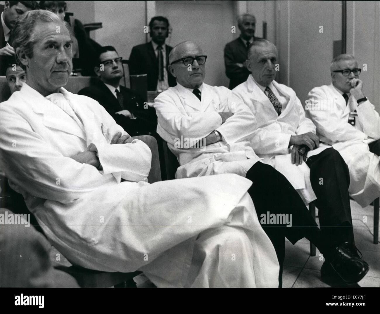 Apr. 04, 1969 - Heart transplant in Zurich; In the Cantonal Hospital Zurich the first heart transplantation ever made in Switzerland was operated Monday afternoon by a Surgeon team under the direction of the Swedish Surgeon Ake Senning. The receiver is a 54 years old commerciant. After the operation he has been declared in a very satisfying state. Photo Shows The responsible surgeons f.l.t.r. Professor Senning, Professor Krahonbuh, Professor Rossier and Professor Lichtlex. Stock Photo