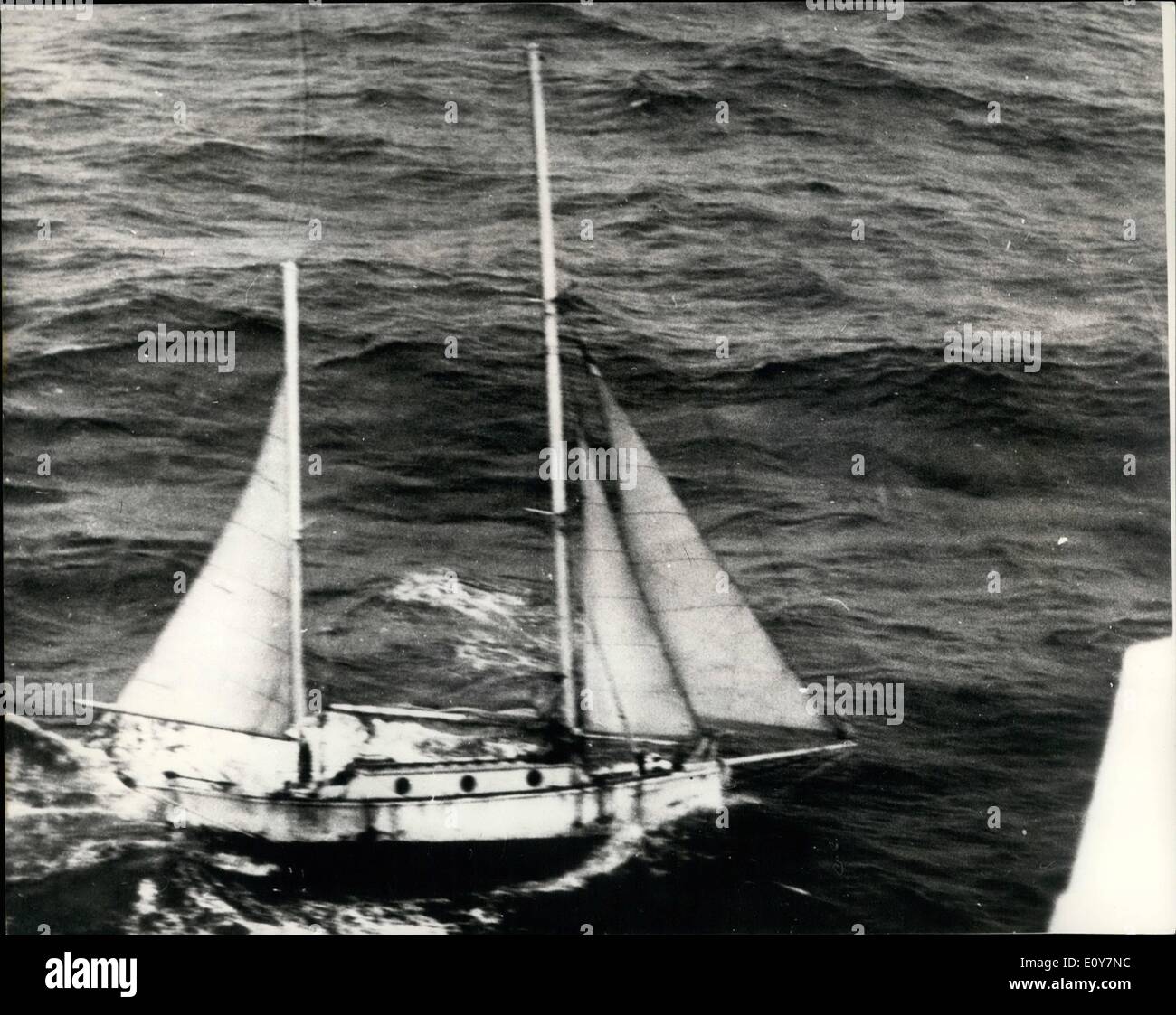 Apr. 04, 1969 - Robin the Lone Round - the - World Yachtsman Nears his Journey's end.: Lone round - the - world yachtsman, Robin Knox-Johnston, was heading for Falmouth today and nearing his journey's end. The 30 year old yachtsman's 32-foot ketch Suhail was about 100-miles off lands's End on the last leg of his non-stop voyage round the world. Today he was spending his 309th day of solitary confinement in the craft that has taken him 30,000 miles. It is almost certain that Robin will be the first man home in the race organised by the Sunday Times newspaper Stock Photo
