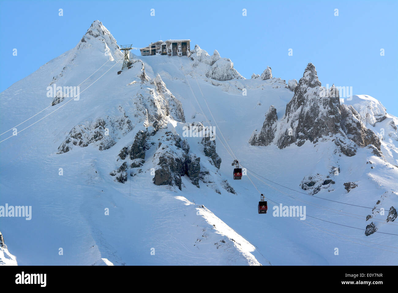 Cable car. Le Mont-Dore ski resort, Massif of Sancy, Parc Naturel Regional des Volcans d'Auvergne, Auvergne, France Stock Photo