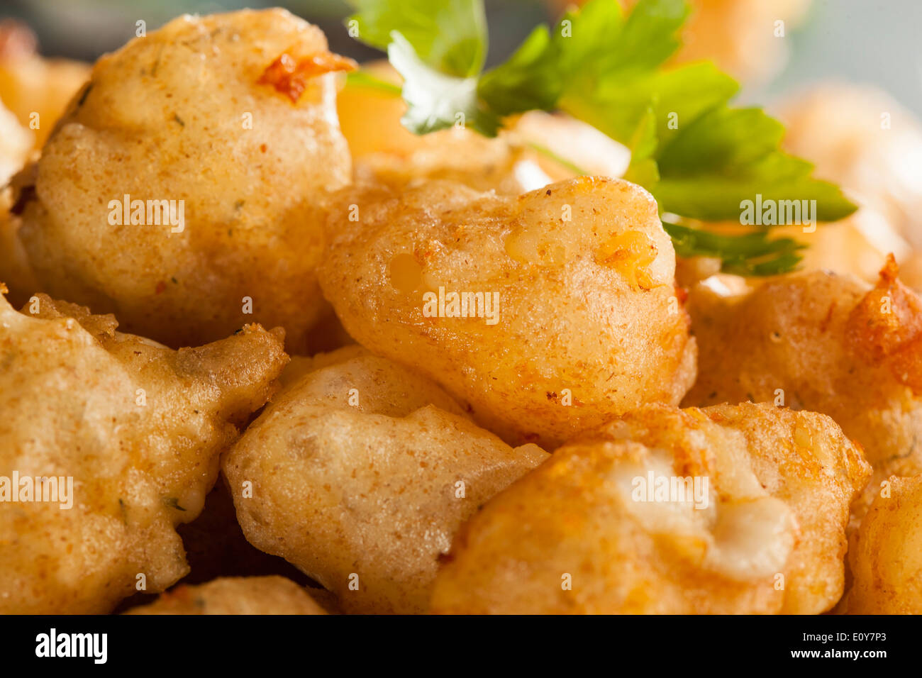 Beer Battered Wisconsin Cheese Curds with Dipping Sauce Stock Photo