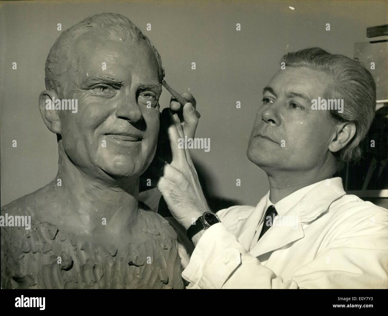 Jan. 01, 1969 - President Nixon joins musee Grevin wax figures.: President Richard Nixon will be the latest inlate of Musee Grevin, the famous Paris museum of Waxworks. Photo shows Barbieri, the museum's official sculptor, putting a finishing hand to the figure of President Nixon. Stock Photo