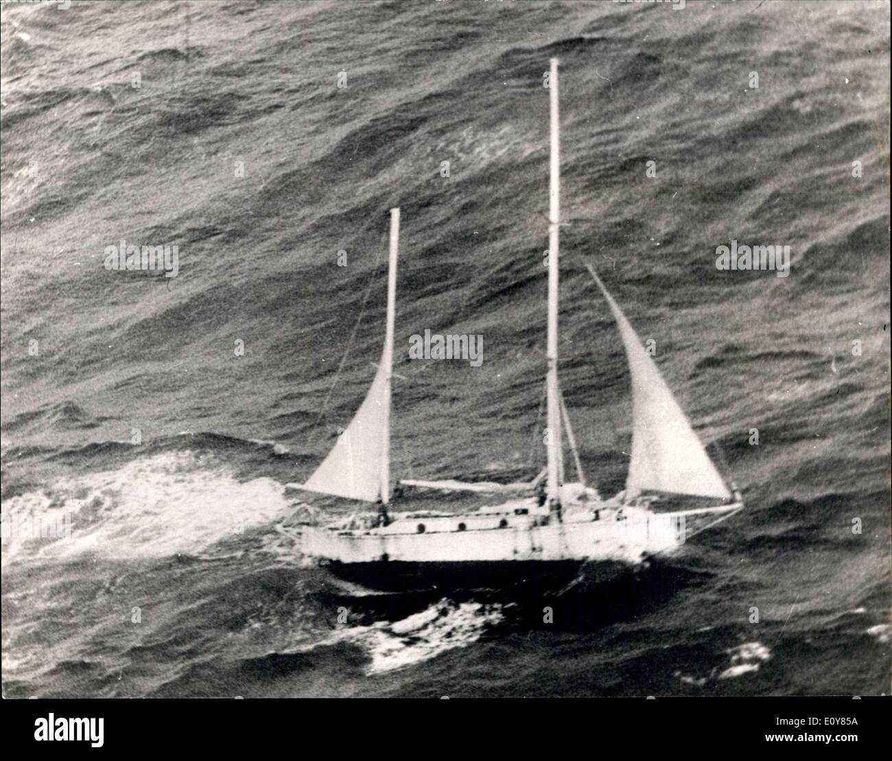 Apr. 19, 1969 - Robin The Lone Round-The-World Yachtsman Neard his Journey's End - Lanc Round-the-world yachtaman, Robin Knox-Johnston, was heading for Palmouth today and nearing his journey's end. The 30-year-old yachteman's 32-foot ketch Suhaili was about 100-miles off Land's End on the last leg of his non-stop voyage round the World. Today he was spending his 309th day of solitary confinement is the craft that has takes him 30,000-miles. It is almost certain that Robin will be the first man home in the race oganced by the Sunday Times Newspaper Stock Photo
