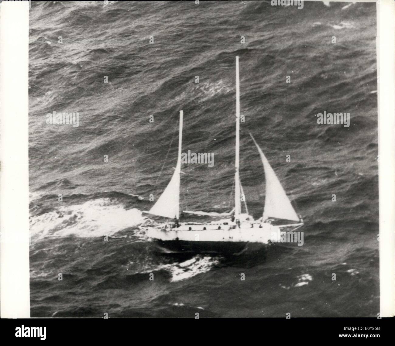 Apr. 19, 1969 - Robin the Lone round-the-world Yachtsman nears his journey's end: Lone round-the-world yachtsman, Robin Knox Johnston, was heading for Falmouth today and nearing his journey's end. The 30-year-old yachtsman's 32-foot ketch Suhaily was about 100-miles off Land's End on the last leg of his non-stop voyage round the world. Today he was spending his 309th day of solitary confinement in the craft that has taken him 30,000-miles. It is almost certain that Robin will be the first man home in the race organized by the Sunday Times newspaper Stock Photo