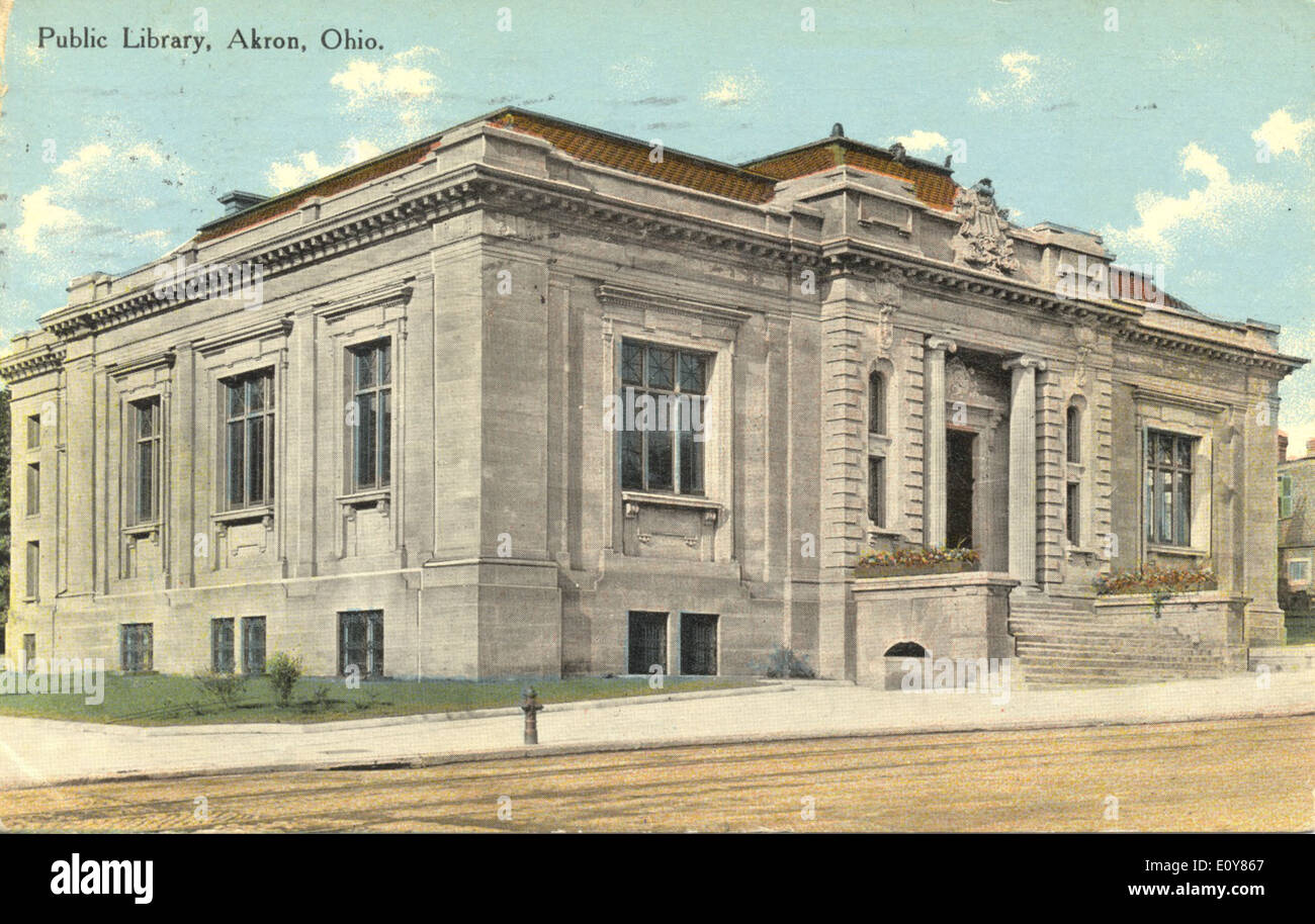 This historic postcard shows the Public Library in Akron, Ohio ...