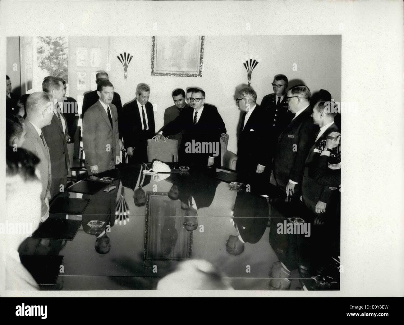 May 05, 1969 - Jordanian Premier Mr Abdul Monen Rifal and on his left hand side Mr. Lighter houd of the visting American delegation of the National Military academy. On the right hand side the american ambassador in Amman and members of the visiting delegation Stock Photo