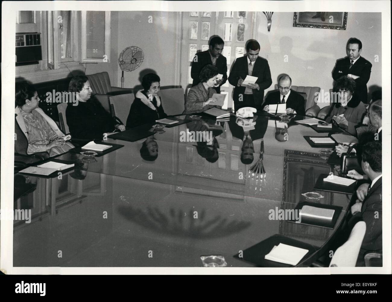 Feb. 02, 1969 - A meeting at the Prime Ministry headed by Premier Mr. Talhouni middle and members of the Palestinian Women's F Stock Photo