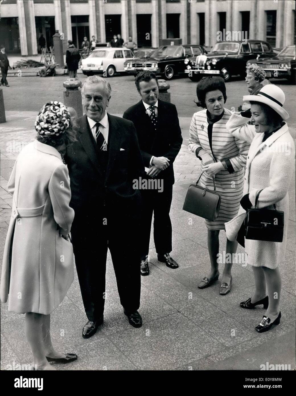 May 05, 1969 - Save The Children Fund Jubilee Thanksgiving Service: The save the Children Thanksgiving Service was held today at St. Paul's Cathedral. Photo Shows Lord Louis Mountbatten a friend, on left, at St. Paul's today - with (L to R): Mr. David Hicks; Lady Brabourne and Lady Pamela Hicks. Stock Photo