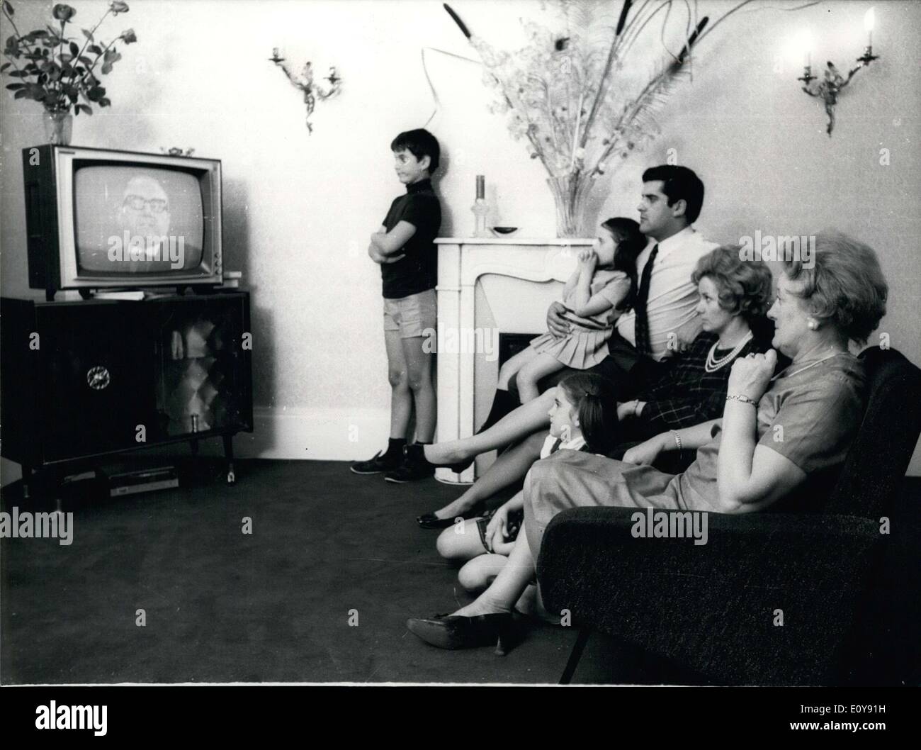 May 24, 1969 - Right to left: Madame Poher, Mrs. and Mr. Joussain, and their three children. Stock Photo