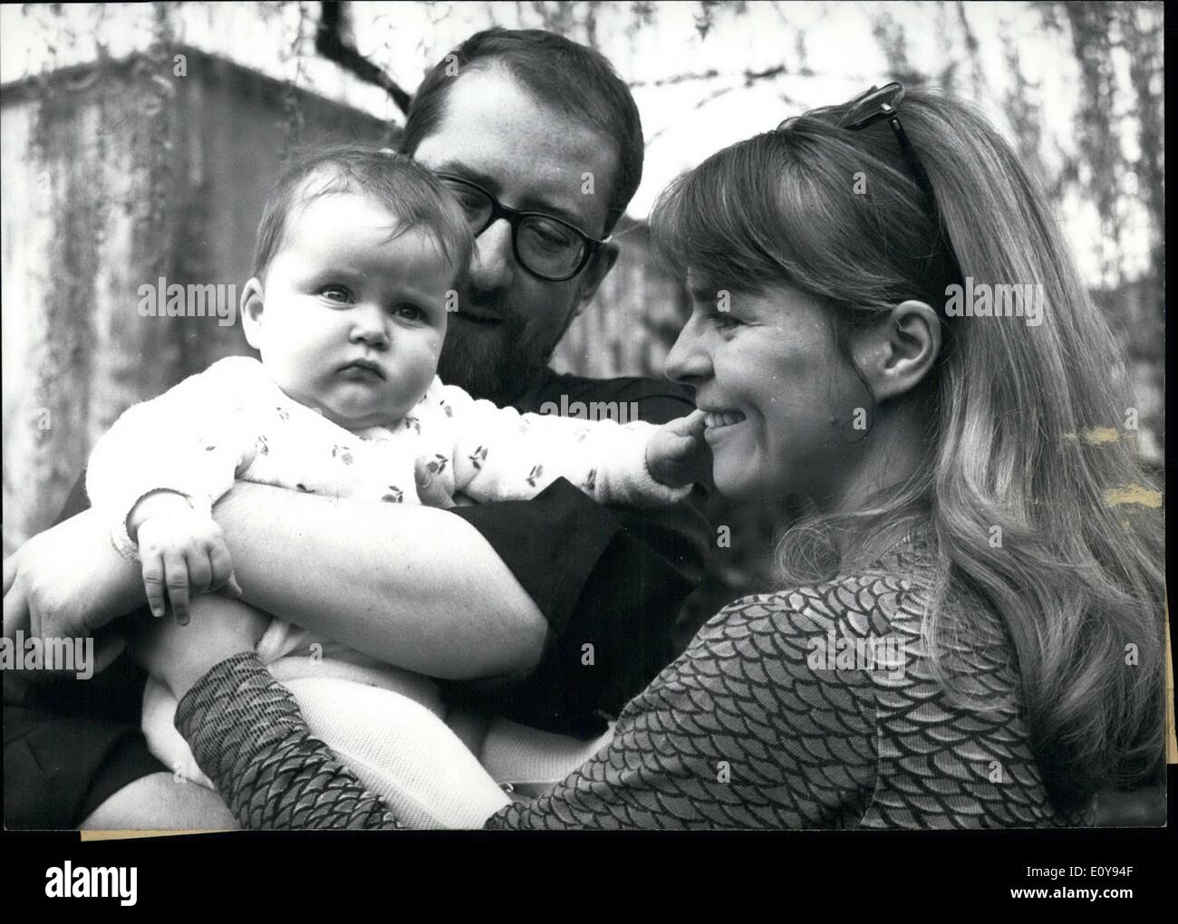 May 07, 1969 - Cornelia Froboess is finished with her months-long tour and glad to hold her little Agnes in her arms again. Agnes was staying with her grandparents in Berlin. Dr. Matiasek works in theater in Wuppertal, which is where Connie and Agnes will be going next week. Stock Photo