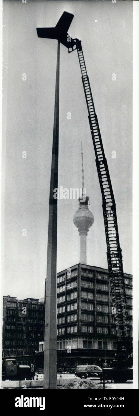 May 08, 1969 - 30m High Quicksilver Lamp on East Berlin's Alexander Square. Stock Photo