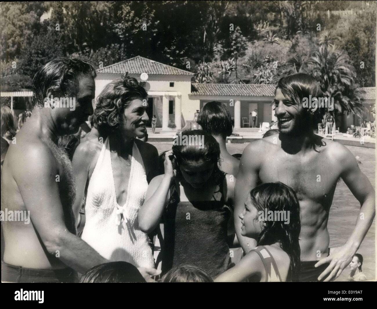 Aug. 30, 1969 - Eunice Kennedy Shriver and her husband are seen here with Jean-Paul Belmondo in Monte-Carlo beach. Stock Photo