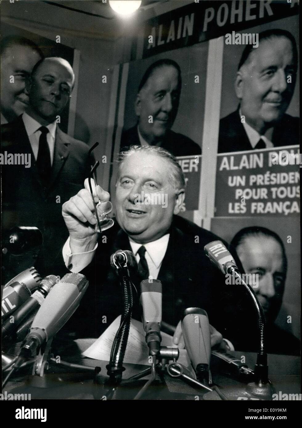 Jun. 06, 1969 - After the first round of scrutiny for the presidential election, Georges Pompidou is ahead of the other candidates. Alain Power and Jacques Duclos are closer however. American Delegate Philip C. Habib Stock Photo
