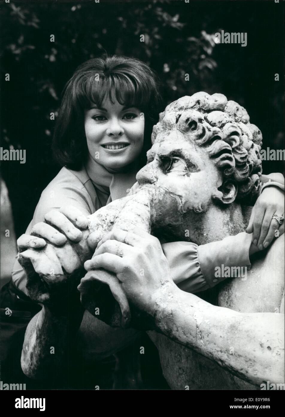 Sep. 09, 1969 - Anne Heywood is in Rome with her husband raymond Stross. She is a well-known actress who did the movies ''The Fox'' and ''La Monaca di Monza''. She just finished filming ''The Chairman'' with Gregory Peck. She is taking a few moments to relax in Rome before get Stock Photo
